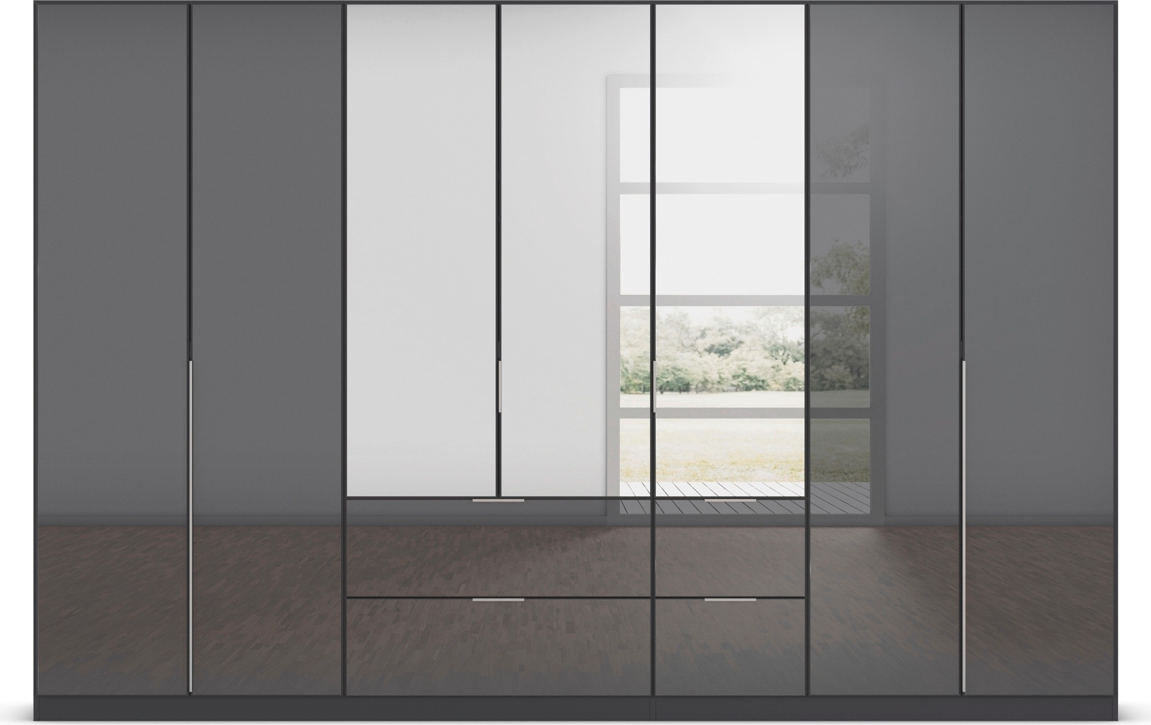 rauch Drehtürenschrank »Kleiderschrank Kleiderschränke Schrank Garderobe AGORDO mit Glasfront«, (in zwei Griff-Farben mit Glasfront), mit Außenschubkästen, in 6 Breiten und 2 Höhen MADE IN GERMANY