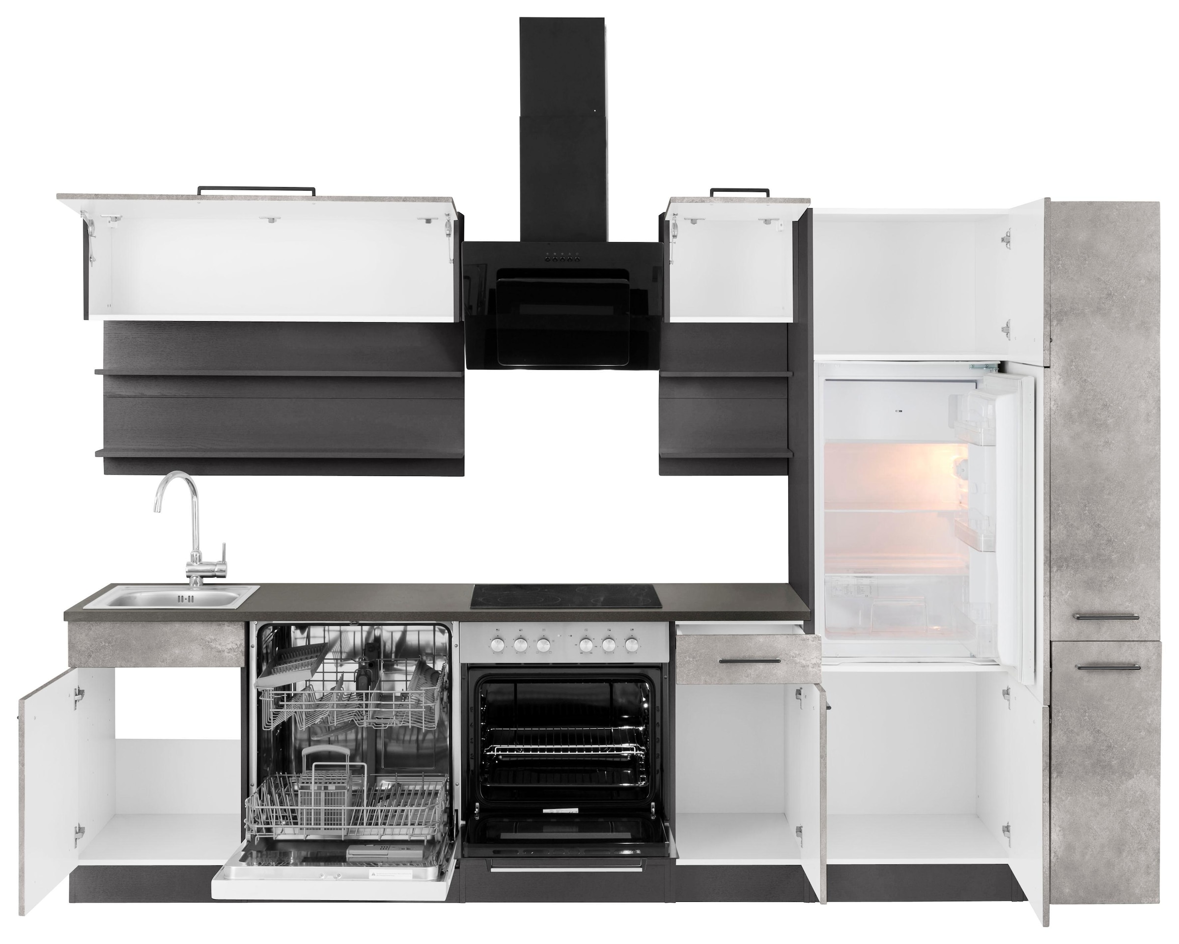KOCHSTATION Küchenzeile »KS-Tulsa«, ohne E-Geräte, Breite 300 cm, schwarze Metallgriffe, MDF Fronten