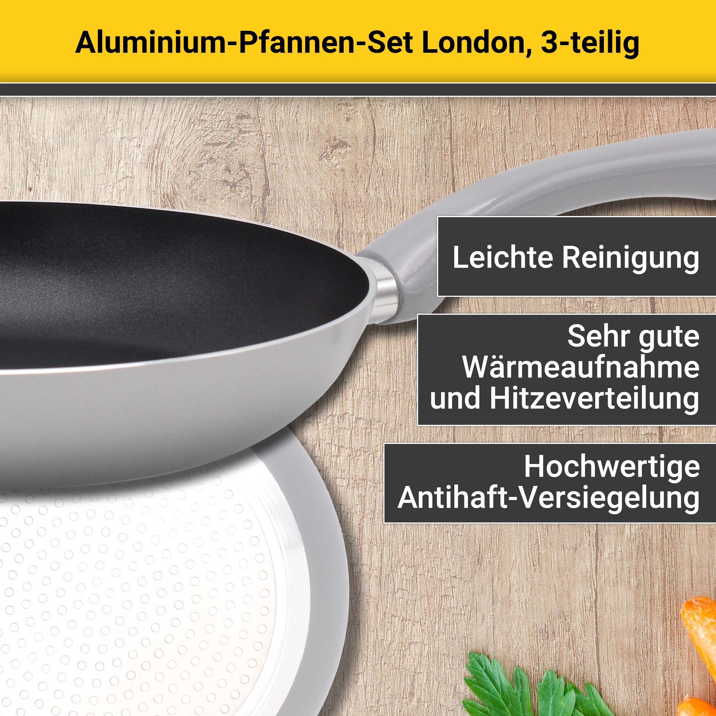 Krüger Pfannen-Set »London«, Aluminium, (Set, 3 tlg.), Ø 20/24/28 cm, Induk günstig online kaufen