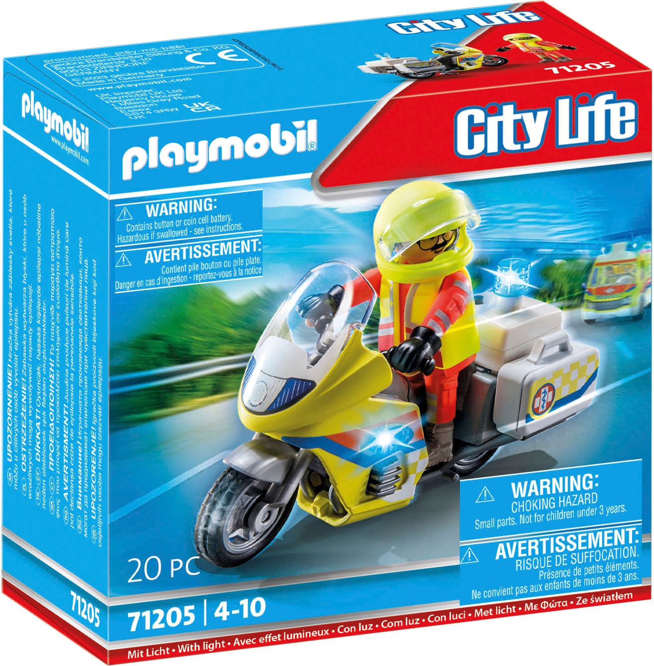 Konstruktions-Spielset »Notarzt-Motorrad mit Blinklicht (71205), City Life«, mit...