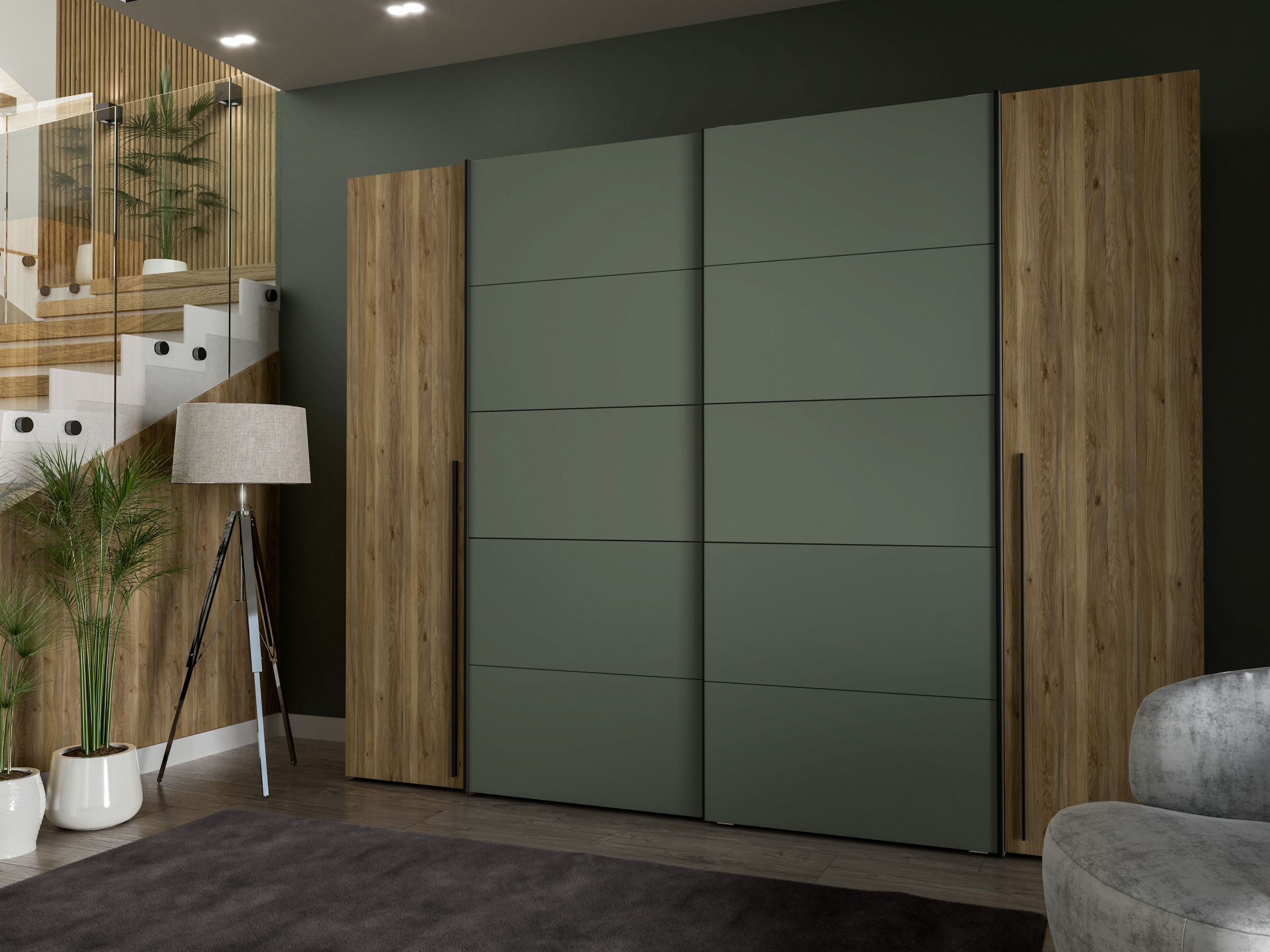 FORTE Dreh-/Schwebetürenschrank »Narago, TOPSELLER, Made in Europe, zeitloses Design«, (B/H/T ca. 270x210X61cm, Farbe Weiß auch mit Spiegeln erhältlich), viele Einlegeböden teilweise variabel einsetzbar, maximaler Stauraum