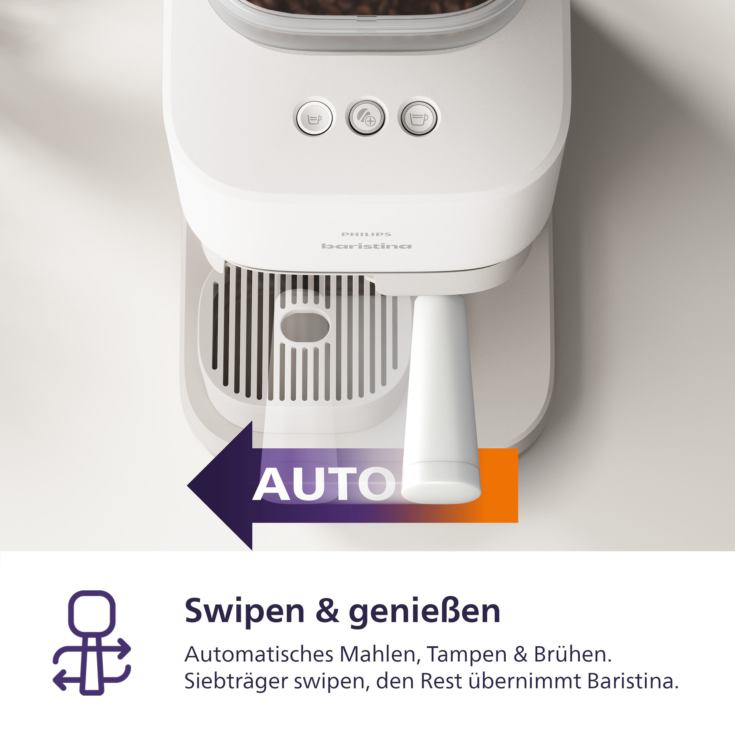 PHILIPS baristina Espressomaschine »BAR308/00 mit Mahlwerk für ganze Bohnen, Milchaufschäumer inkl.« 16 bar Pumpendruck, Naturweiß​