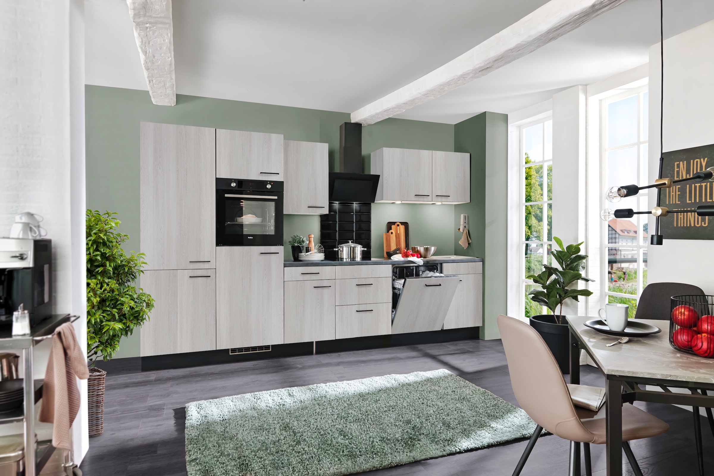 wiho Küchen Küche »Nisos«, Soft-Close, 340 cm, Backofen matt schwarz, Teleskopauszug