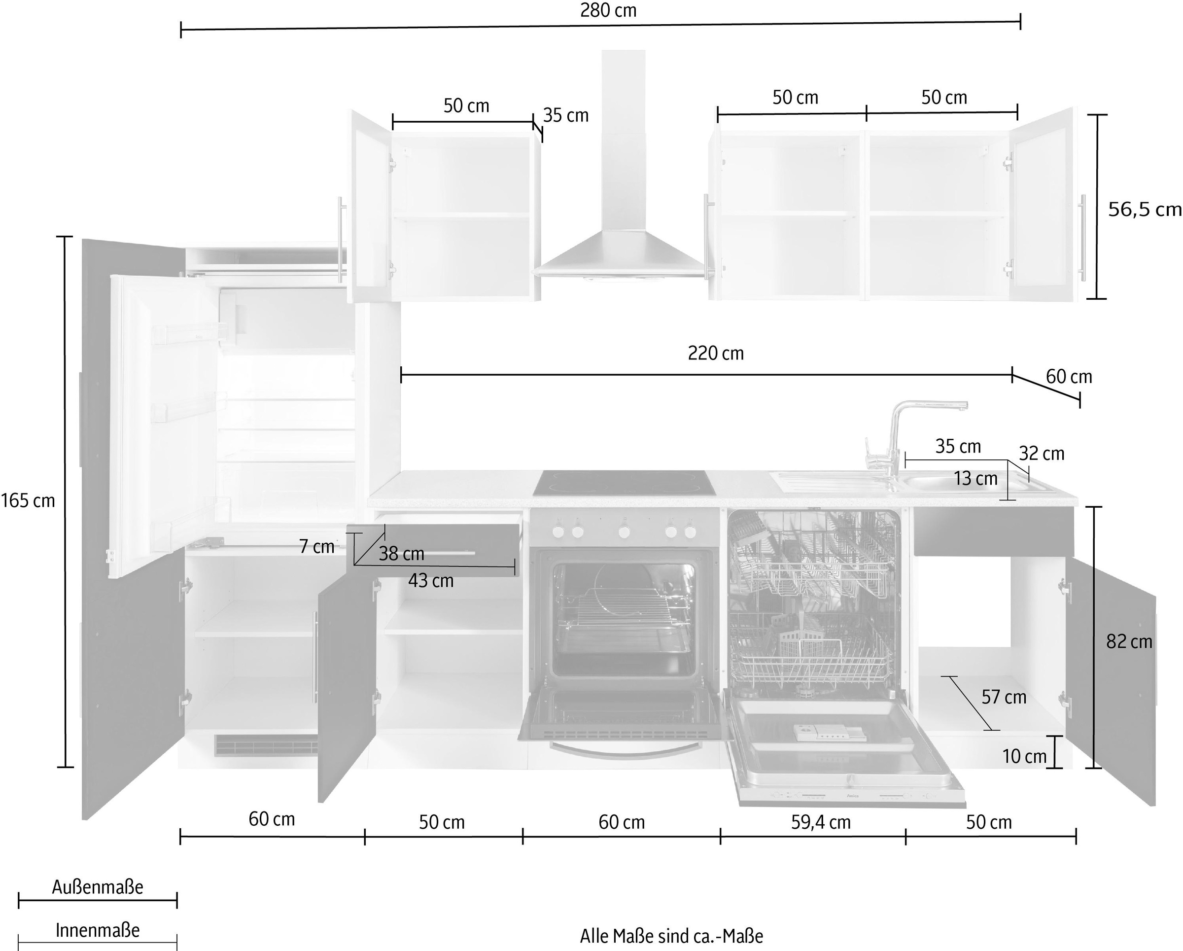 wiho Küchen Küchenzeile E-Geräten, mit Breite Rechnung cm »Aachen«, kaufen 280 auf