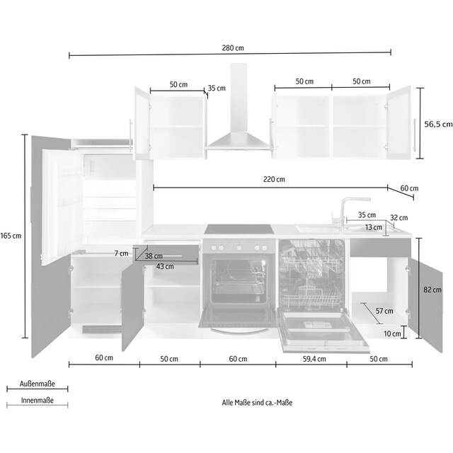 wiho Küchen Küchenzeile »Aachen«, mit E-Geräten, Breite 280 cm auf Rechnung  kaufen