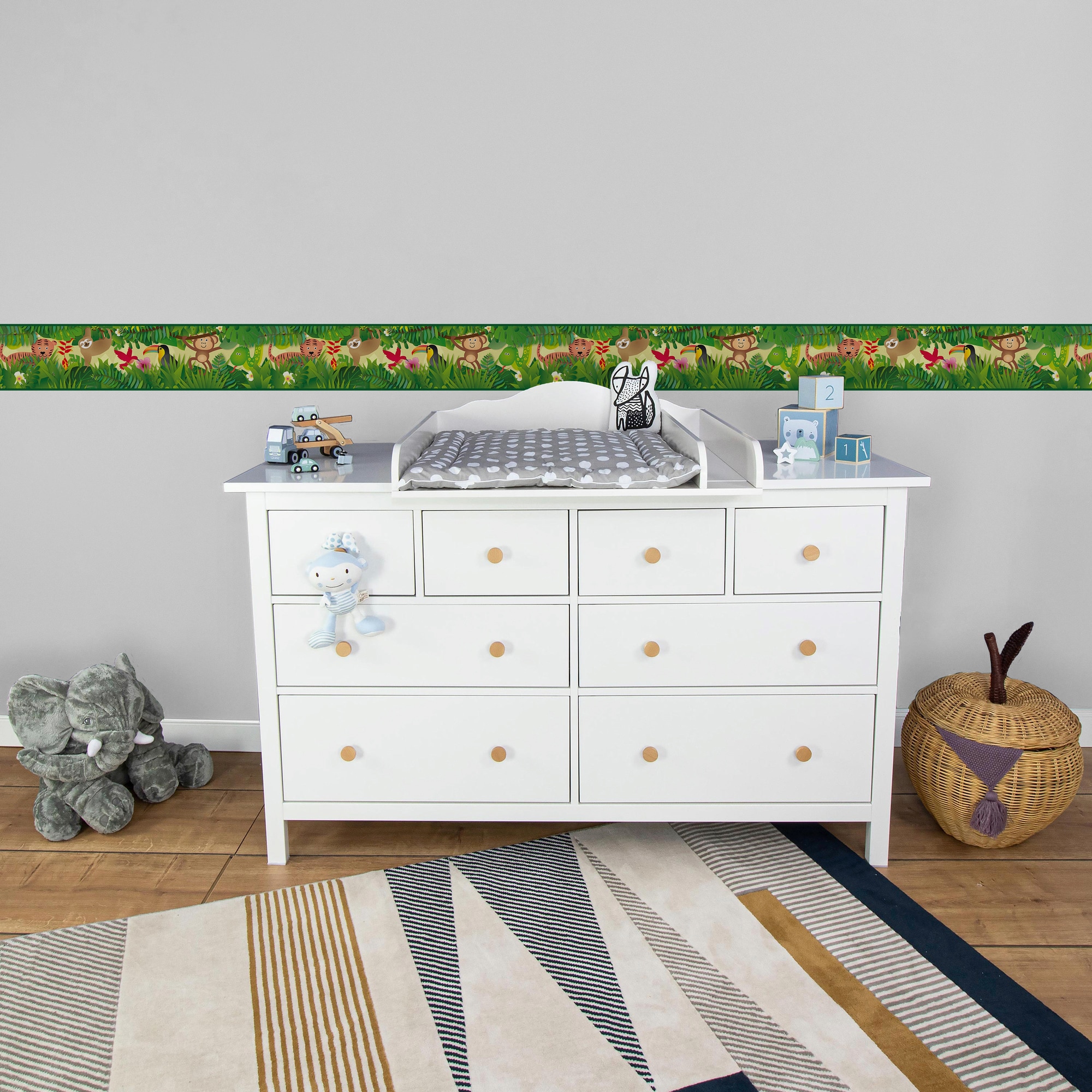 A.S. Création Bordüre »Jungle Friends«, Motiv-abstrakt-naturalistisch, Papier Wand Schräge Tür Borte Wohnzimmer Schlafzimmer Küche Design