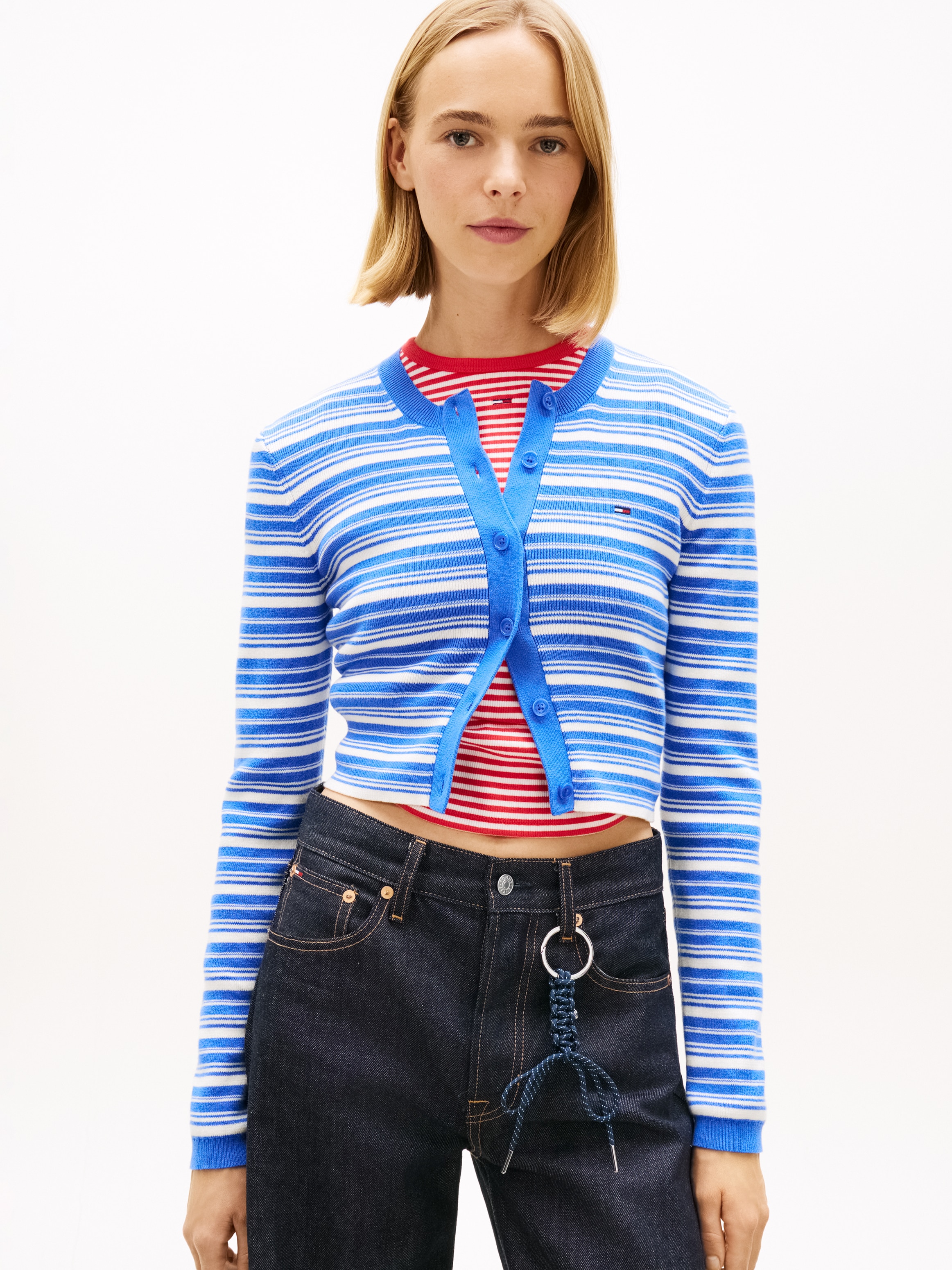 Tommy Jeans Strickjacke »TJW CREW NECK STRIPE CARDI EXT« reine Baumwolle, Streifen Look