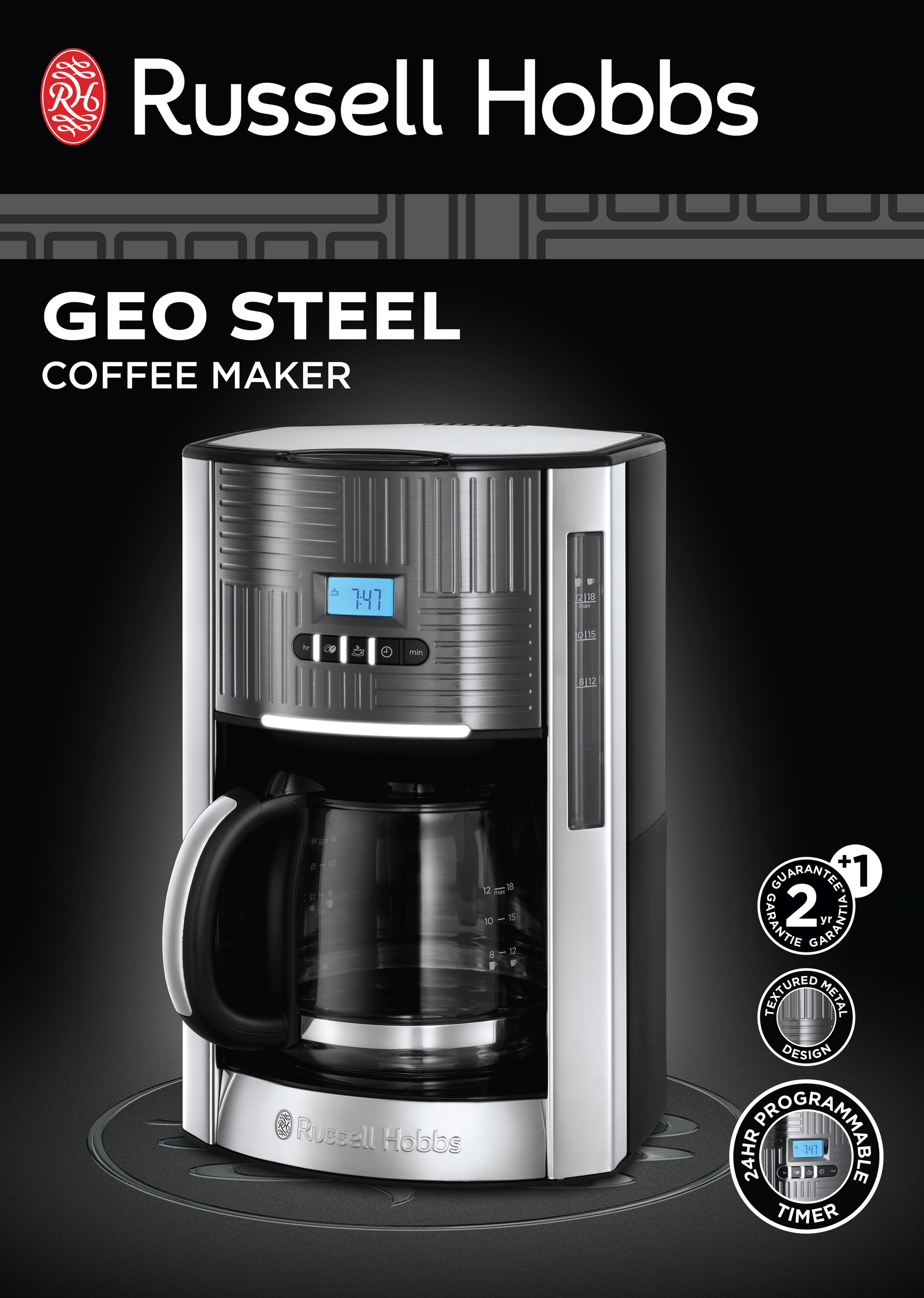 RUSSELL HOBBS Filterkaffeemaschine »Geo Steel 25270-56«, 1,5 l Kaffeekanne, Papierfilter, 1x4