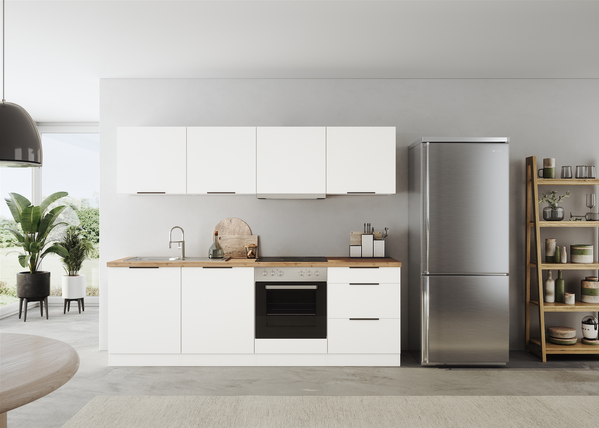 KOCHSTATION Küchenzeile »KS-Lagos2, Breite 240 cm« wahlweise mit E-Geräten, mit 38mm starker Arbeitsplatte