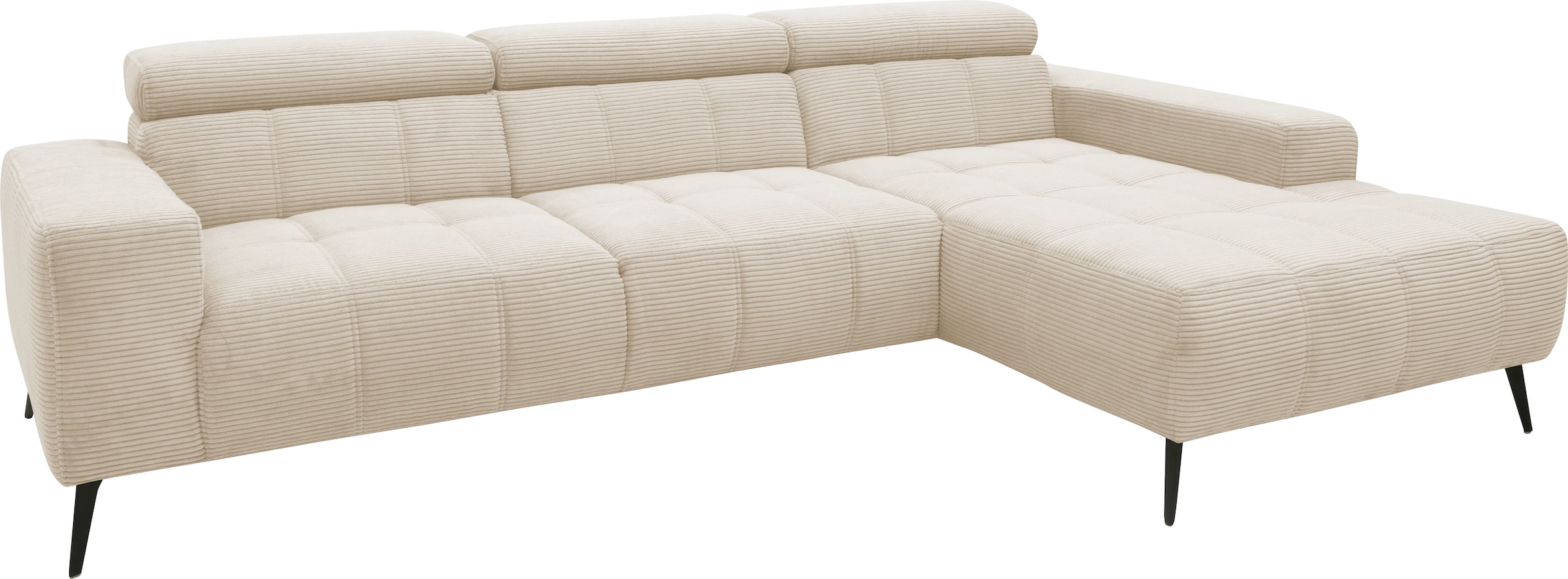 DOMO collection Ecksofa »Trento L-Form, mit Kufenfuß oder Einzelfuß«, wahlweise mit Kopfteilverstellung, Recamiere links/rechts bestellbar