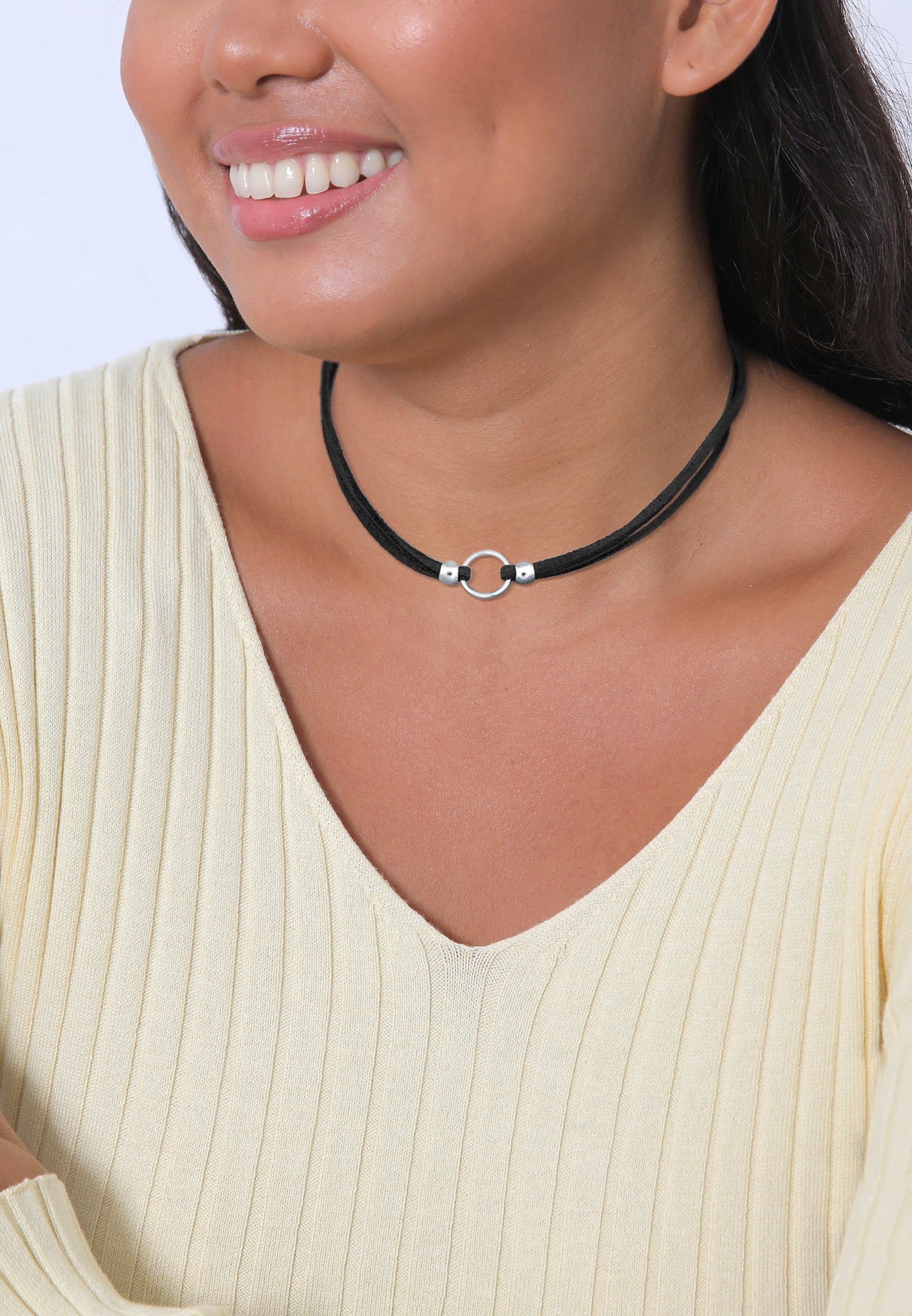 Elli Collier »Halsband schwarz Choker mit Kreis 925 Silber«