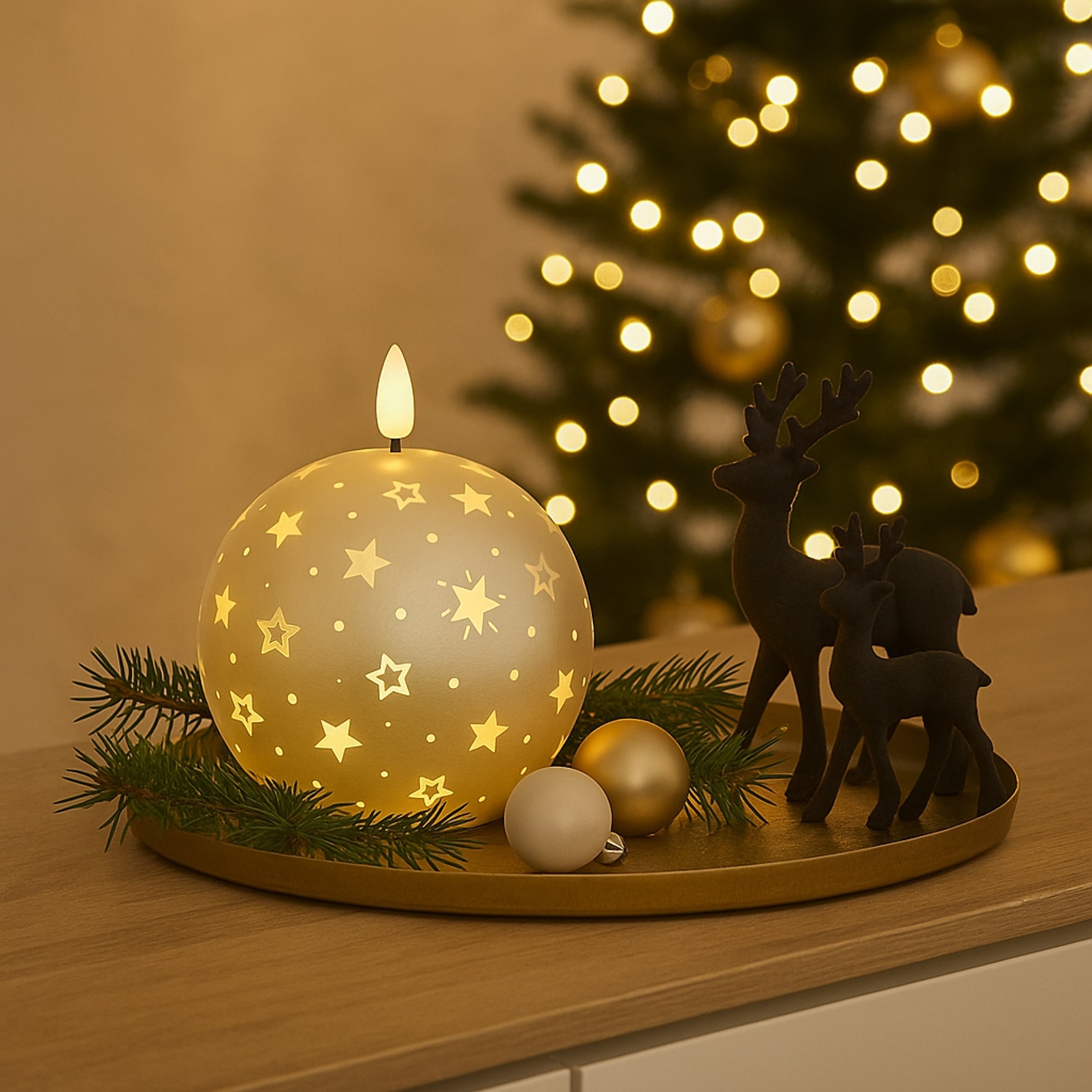 I.GE.A. LED-Kerze »Kugel-Kerze B« aus Glas batteriebetrieben mit Timer Adventskranz Adventskerzen