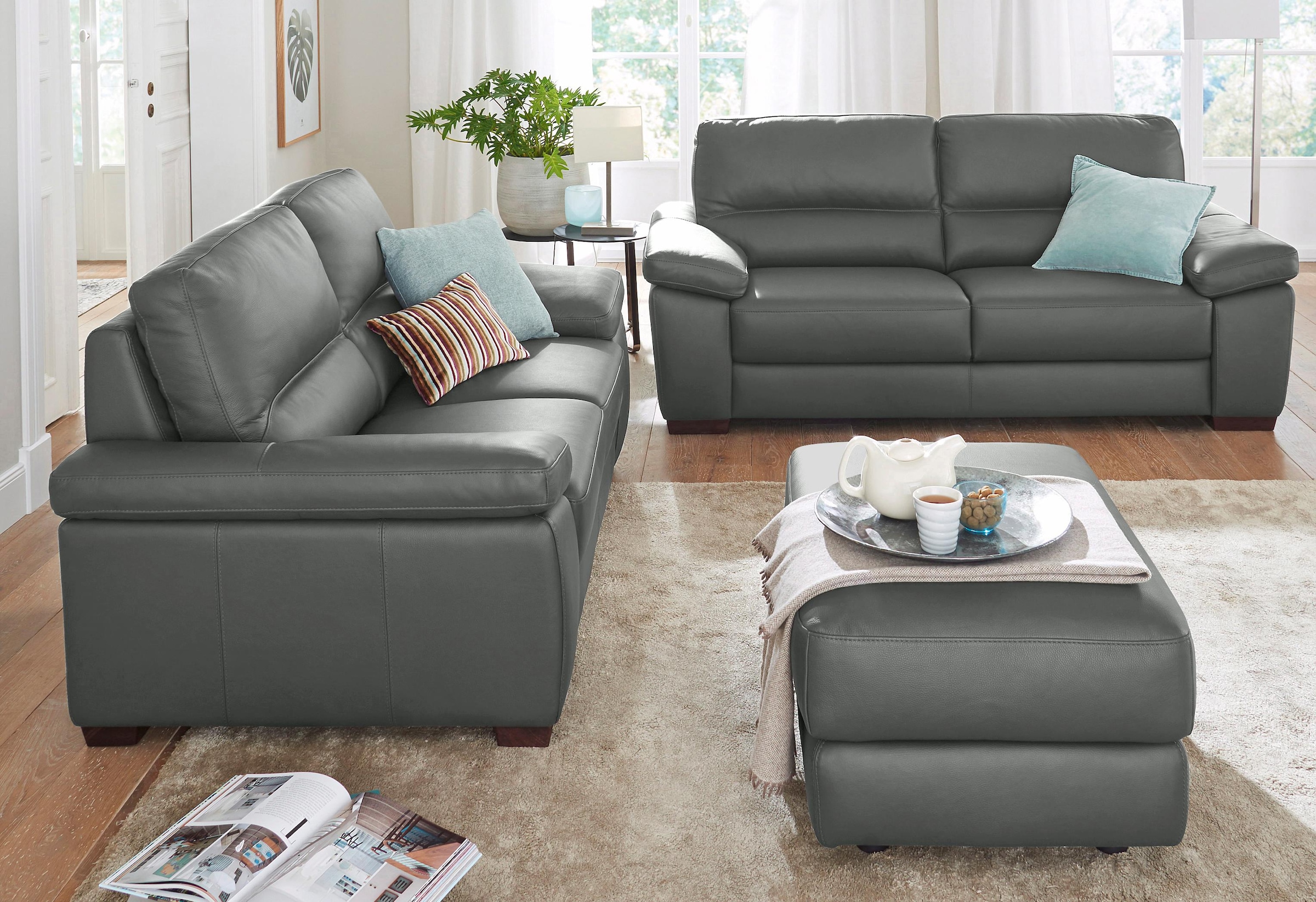 CALIA ITALIA Polstergarnitur »Gaia, hochwertige Garnitur aus 2-Sitzer und 3-Sitzer, edles Design«, (Set, 2 tlg.), Ledergarnitur, in zwei hochwertigen Lederqualitäten