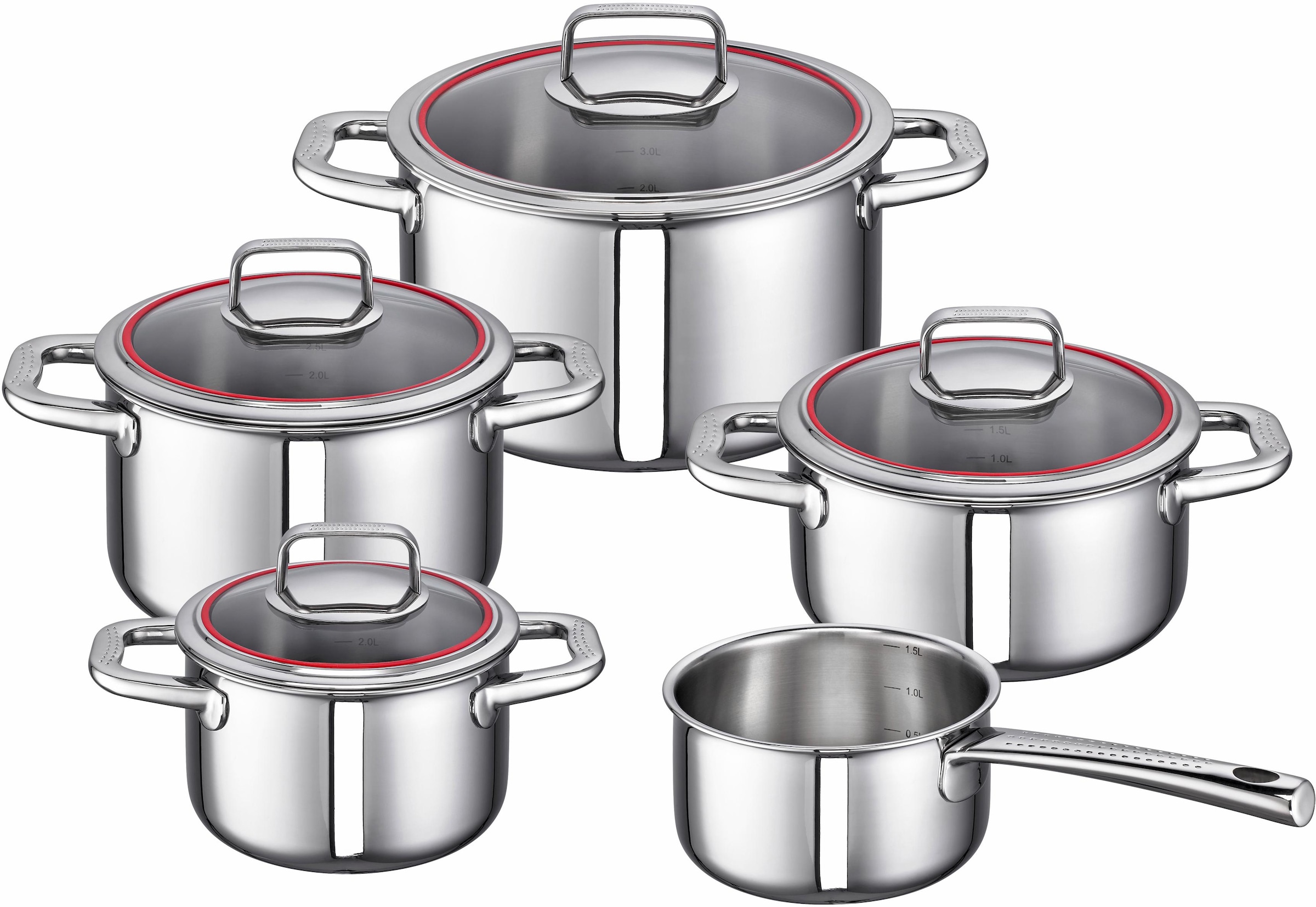 SCHULTE-UFER Topf-Set »Valentina«, Edelstahl-Aluminium, (Set, 9 tlg., Bratentopf Ø 20 cm, Fleischtopf Ø 16/20/24 cm, Stielkasserolle Ø 16 cm), Induktion