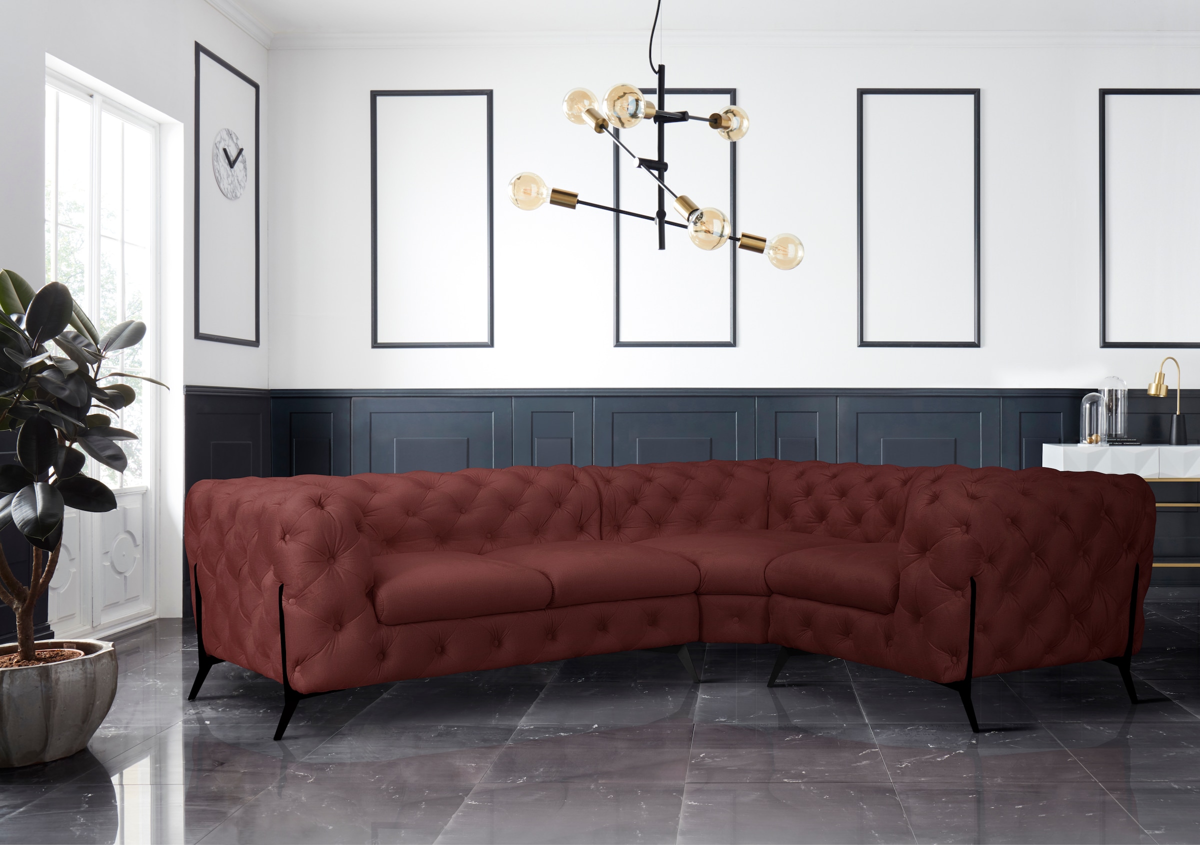 Leonique Chesterfield-Sofa »Amaury L-Form«, moderne Chersterfield-Optik, Breite 262 cm, Fußfarbe wählbar