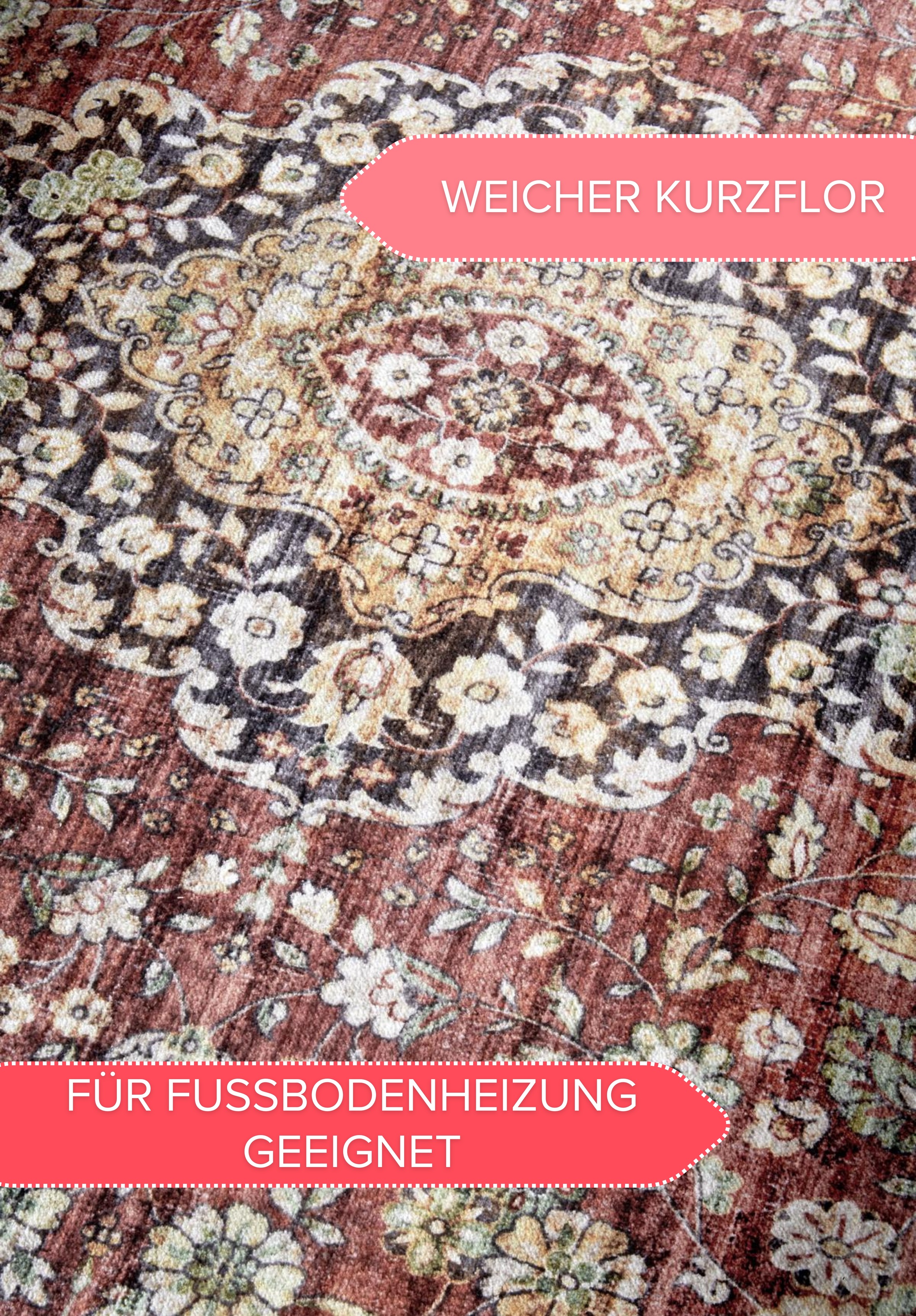 freundin Home Collection Teppich »Aurora«, rechteckig, 5 mm Höhe, Kurzflor, Anti Rutsch, Orient, Vintage, Klassisch, Wohnzimmer, Flur