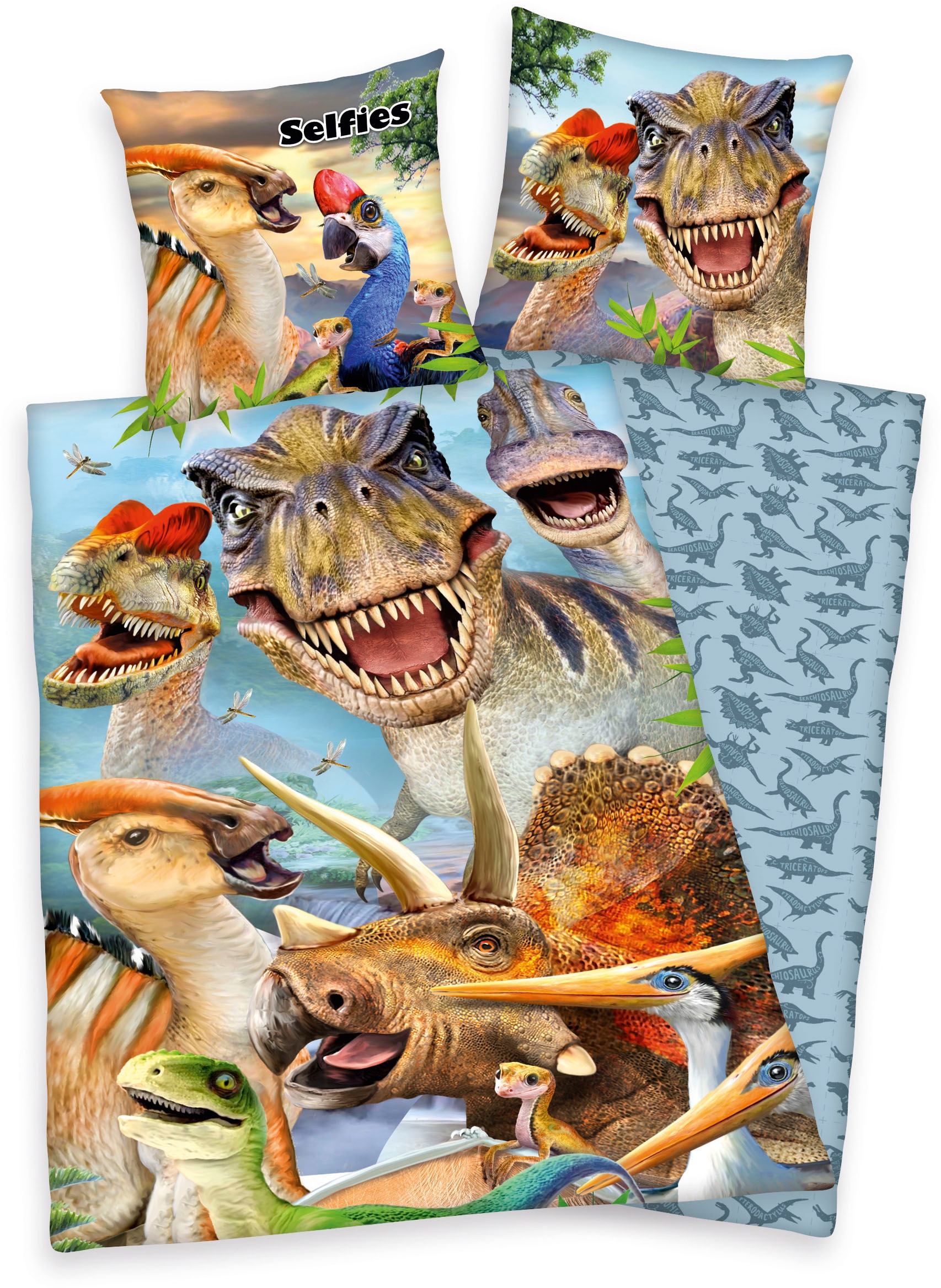 Kinderbettwäsche »Selfies Dinosaurier«