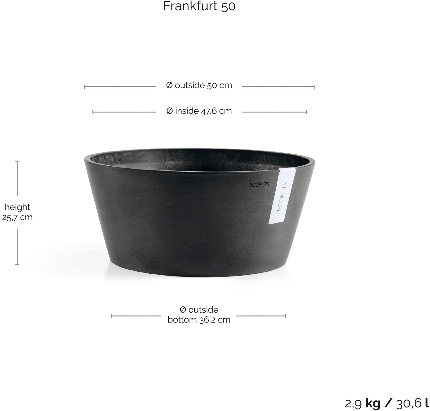 ECOPOTS Blumentopf »FRANKFURT Dark Grey« BxTxH: 50x50x25 cm