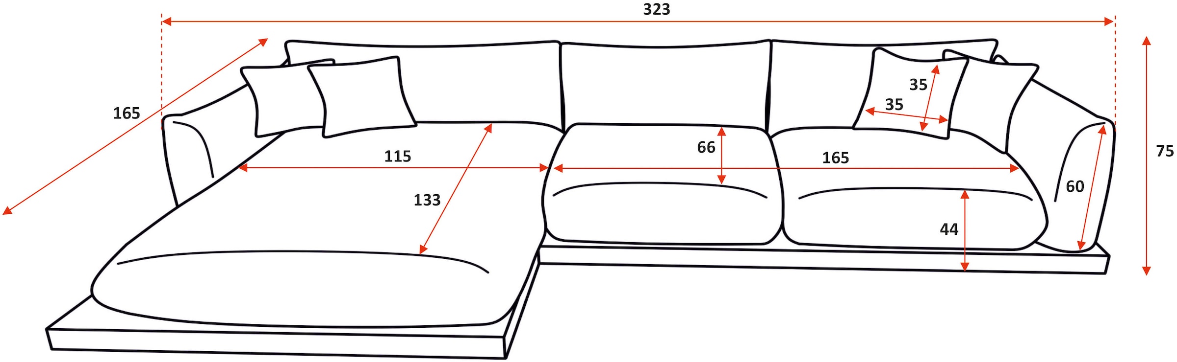 OTTO home Ecksofa »Kalix L-Form, 323 cm - OTTO. Verlässliche Qualität.« Designsofa, auf Holzplateau, Strukturstoff, hoher Sitzkomfort