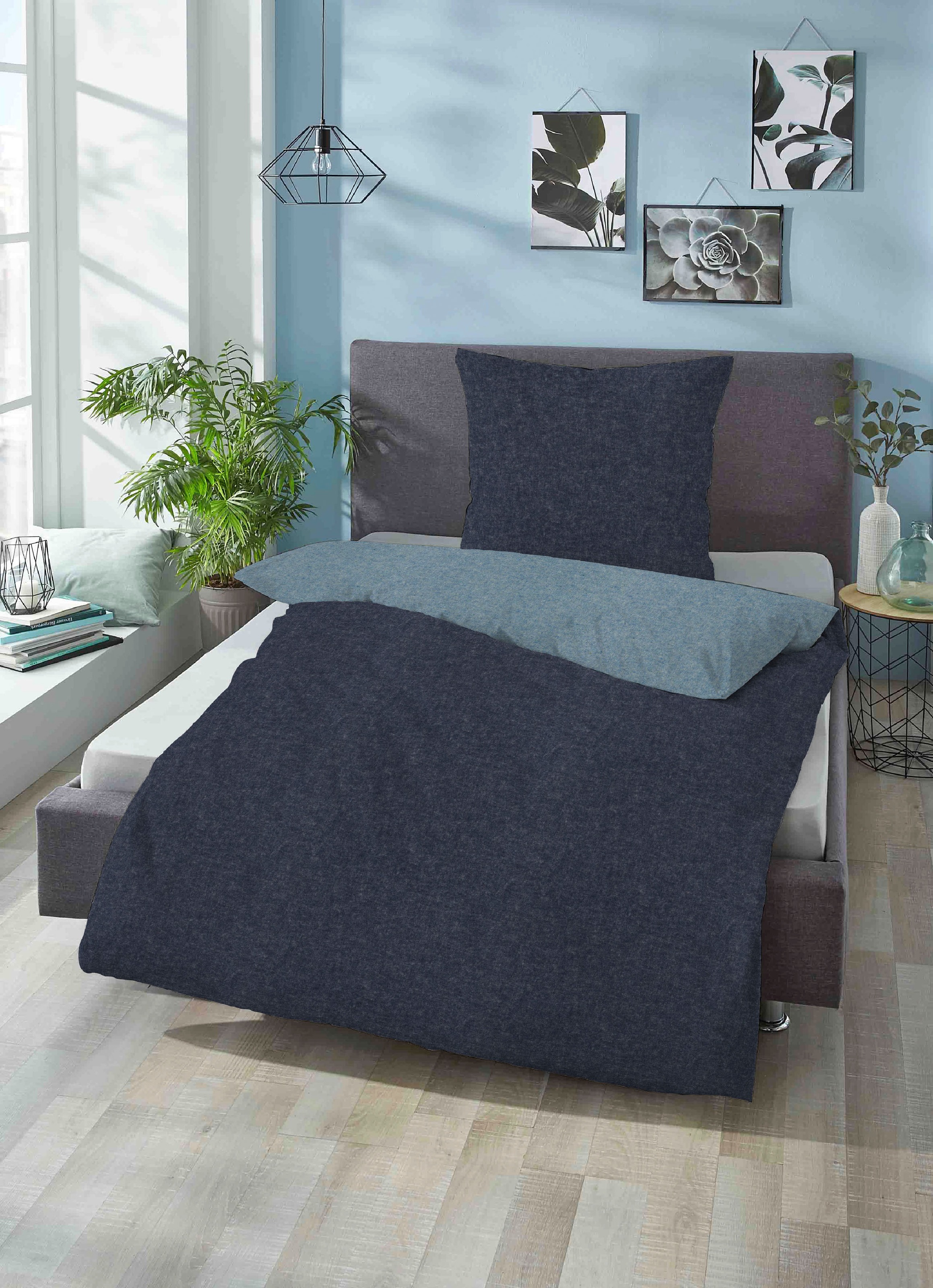 Biberna Wendebettwäsche »Hermal«, aus weicher, wohlig warmer Flanell (Biber) Qualität in Melange Optik, aus 100% Baumwolle, STANDARD 100 by OEKO-TEX® zertifiziert, Made in Germany