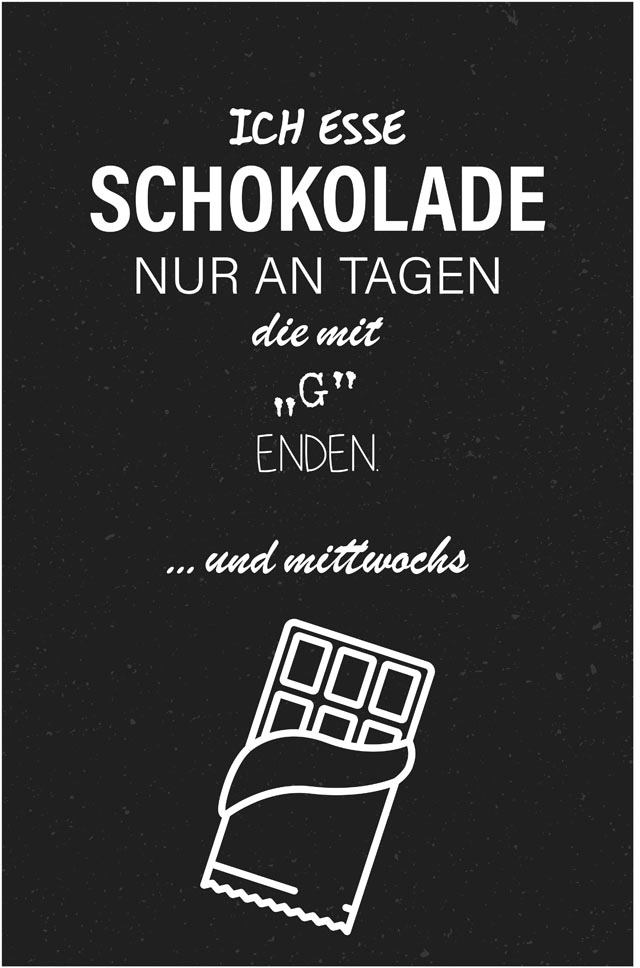 queence Metallbild »Schokolade« Essen | Schriftzug | Schriftzüge | Schwarz-Weiß | Sprüche | Sprüche & Texte 1 Stk. tlg. Stahlschilder