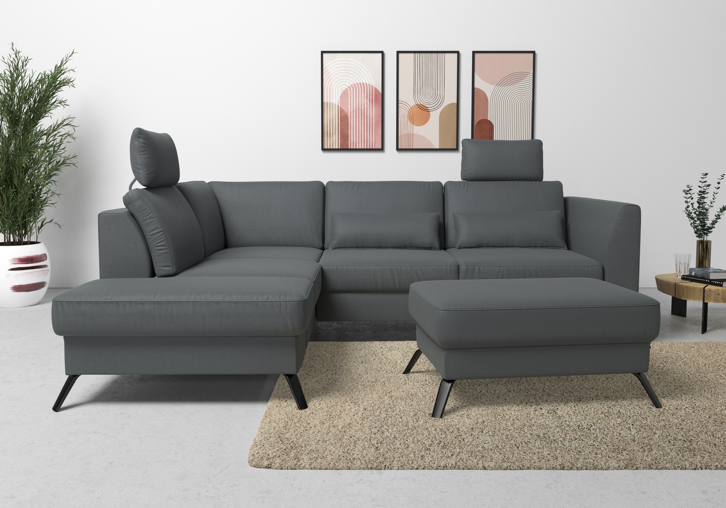 sit&more Ecksofa »Olsen L-Form«, inklusive Sitztiefenverstellung, wahlweise mit Bettfunktion, 15cm hoch