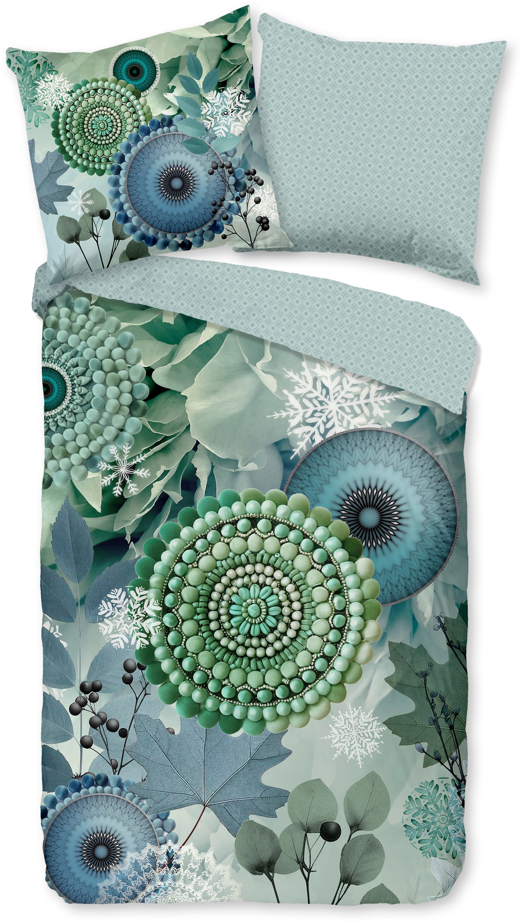 hip Wendebettwäsche »Iselin« 2 Stk. tlg. Flanell, Biber, Winter, Warm, Reißverschluss, Wende, Mandala, Blätter