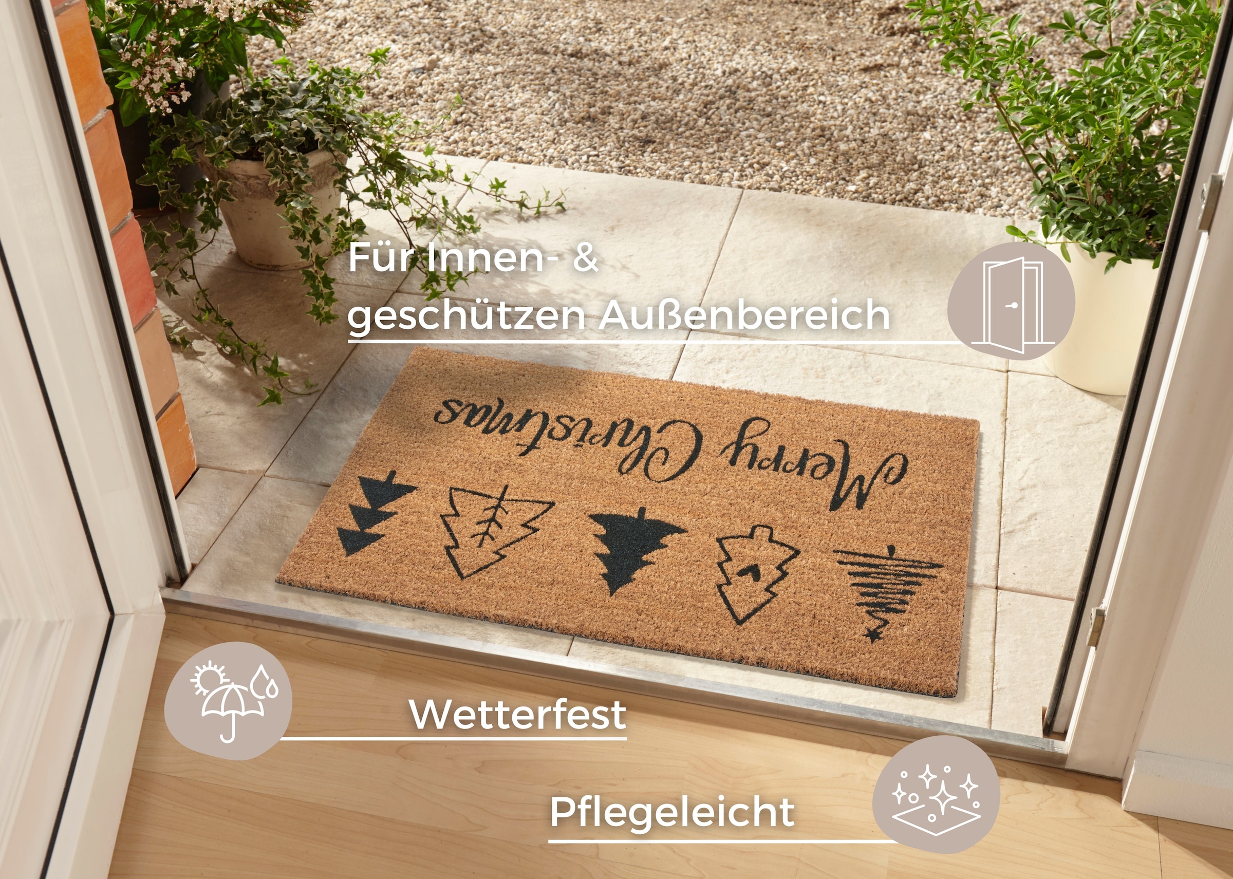HANSE Home Fußmatte »Mix Mats Kokos Christmas Trees, Türmatte«, rechteckig, 15 mm Höhe, Weihnachten, Schmutzfangmatte, Outdoor, Rutschfest, Innen, Kokosmatte