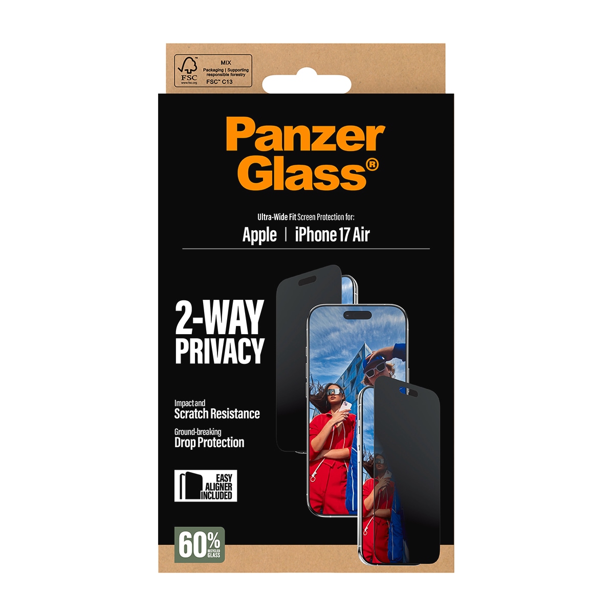 CARE by PanzerGlass Displayschutzglas »2-Way Privacy Ultra-Wide Fit Screen Protector« für Apple iPhone Air Displayschutzfolie, Schutzfolie, Bildschirmschutz, kratz- & stoßfest