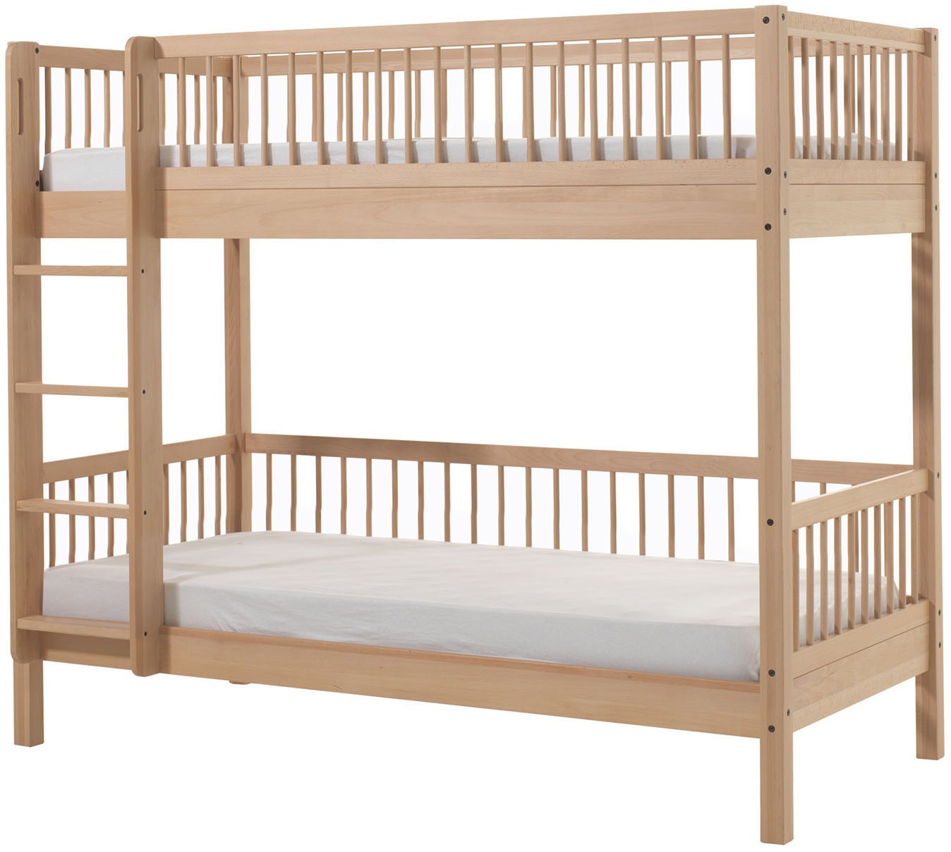 Vipack Etagenbett »Forrest in Buche massiv natur lackiert, umlaufende Sprossen-Optik« 2 Liegeflächen 90/200cm, geteilte Pfosten ca. 55x55 mm, stabil gebaut,  inkl. Lattenrost, rückbaubar zu 2 Einzelbetten zur weiteren Nutzung