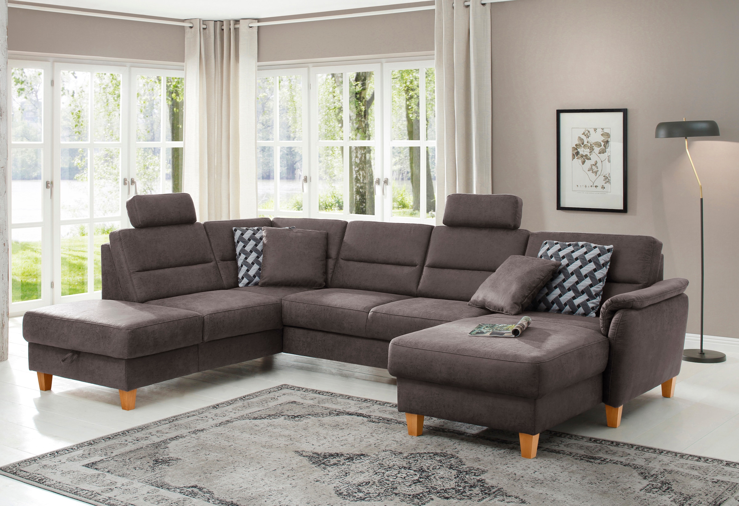 Home affaire Wohnlandschaft »Palmera U-Form, B: 308 cm« optional Bettfunkti günstig online kaufen