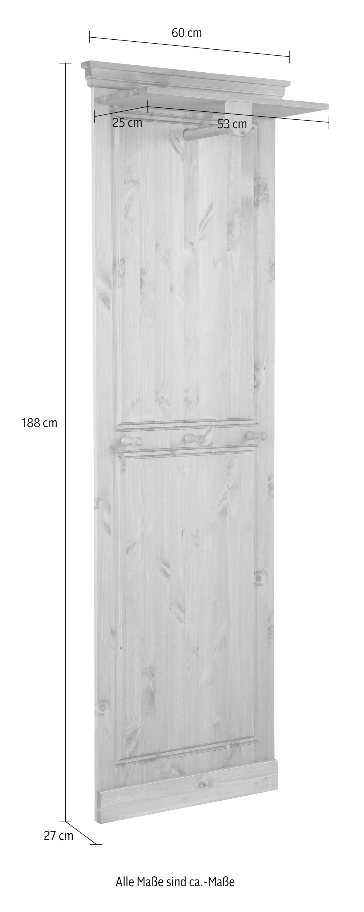 Home affaire Garderobenpaneel »Basilico«, aus massiver Kiefer, FSC®, Breite 60 cm, mit Kleiderstange, Holzhaken
