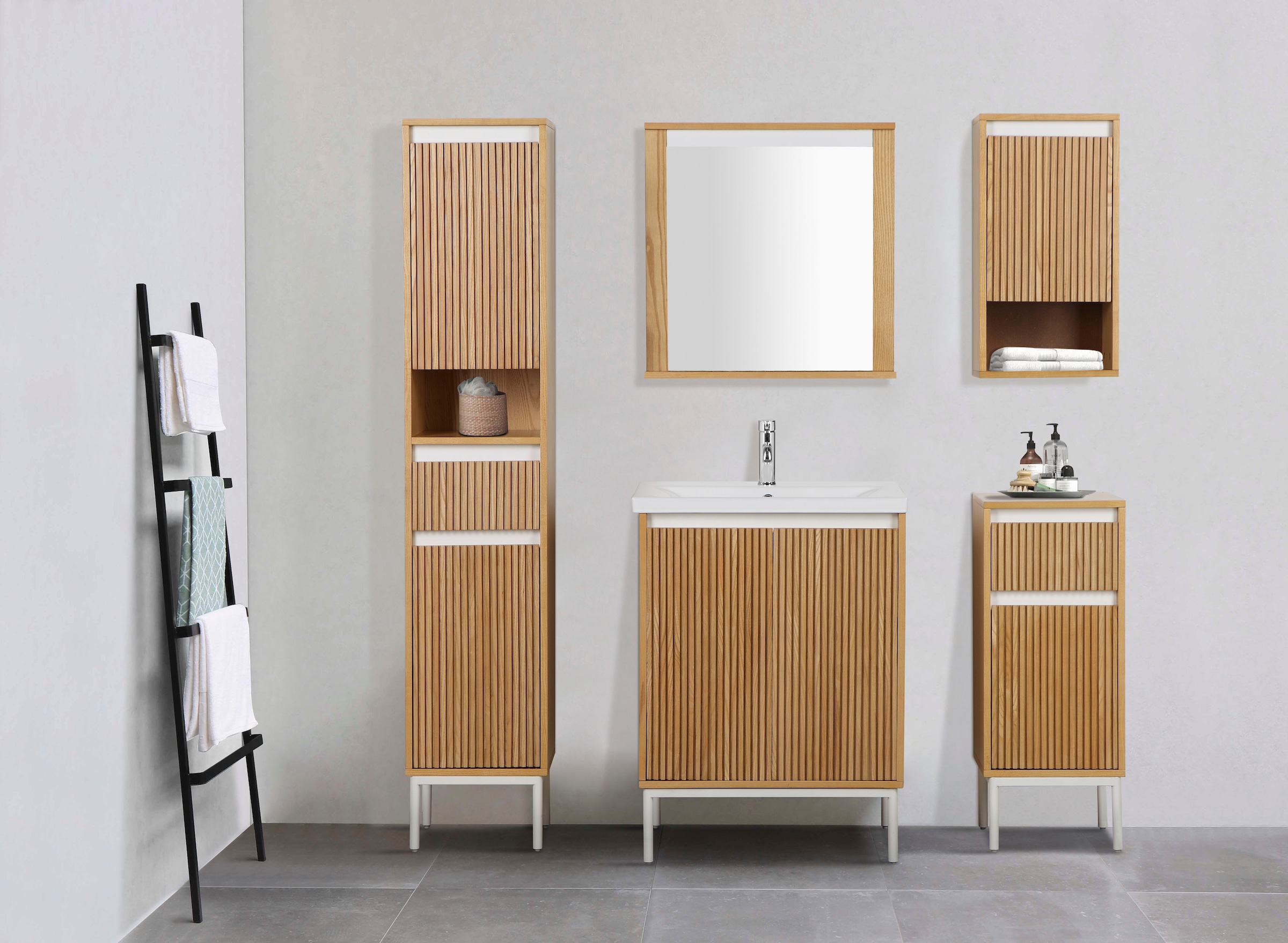 welltime Unterschrank »Falun«, Badmöbel, Badezimmerschrank mit Rille, Breite 35 cm