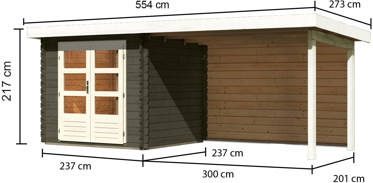 Karibu Gartenhaus »Schloßsee 2«, mit Boden, Anbaudach und Rückwand