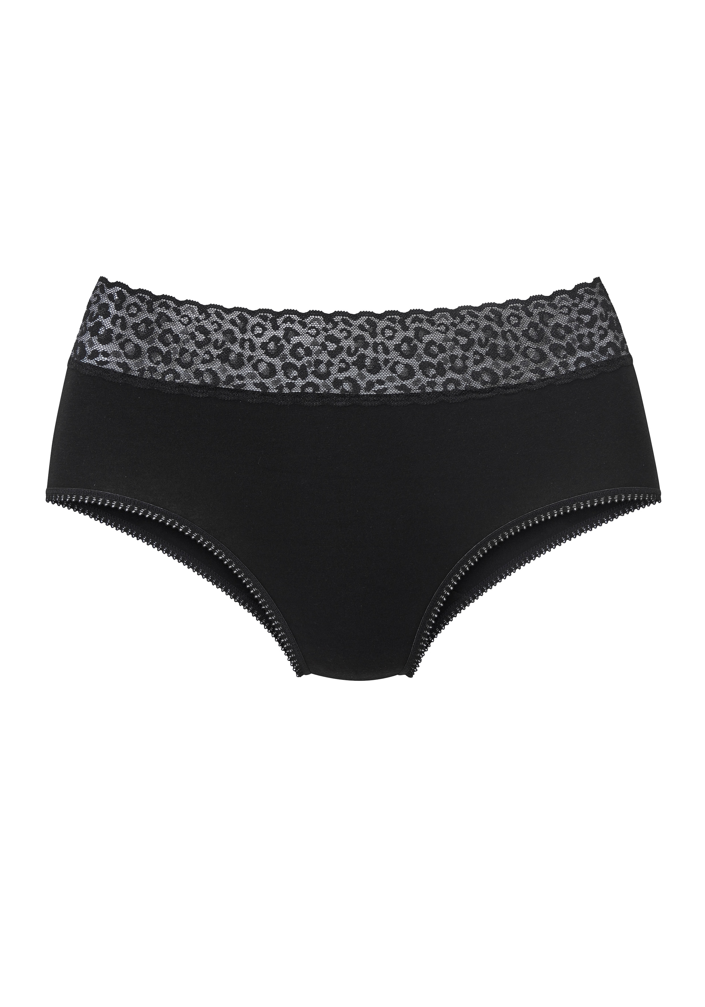 LASCANA Taillenslip 4er Pack,  aus elastischer Baumwolle mit Leo-Spitze am Bund