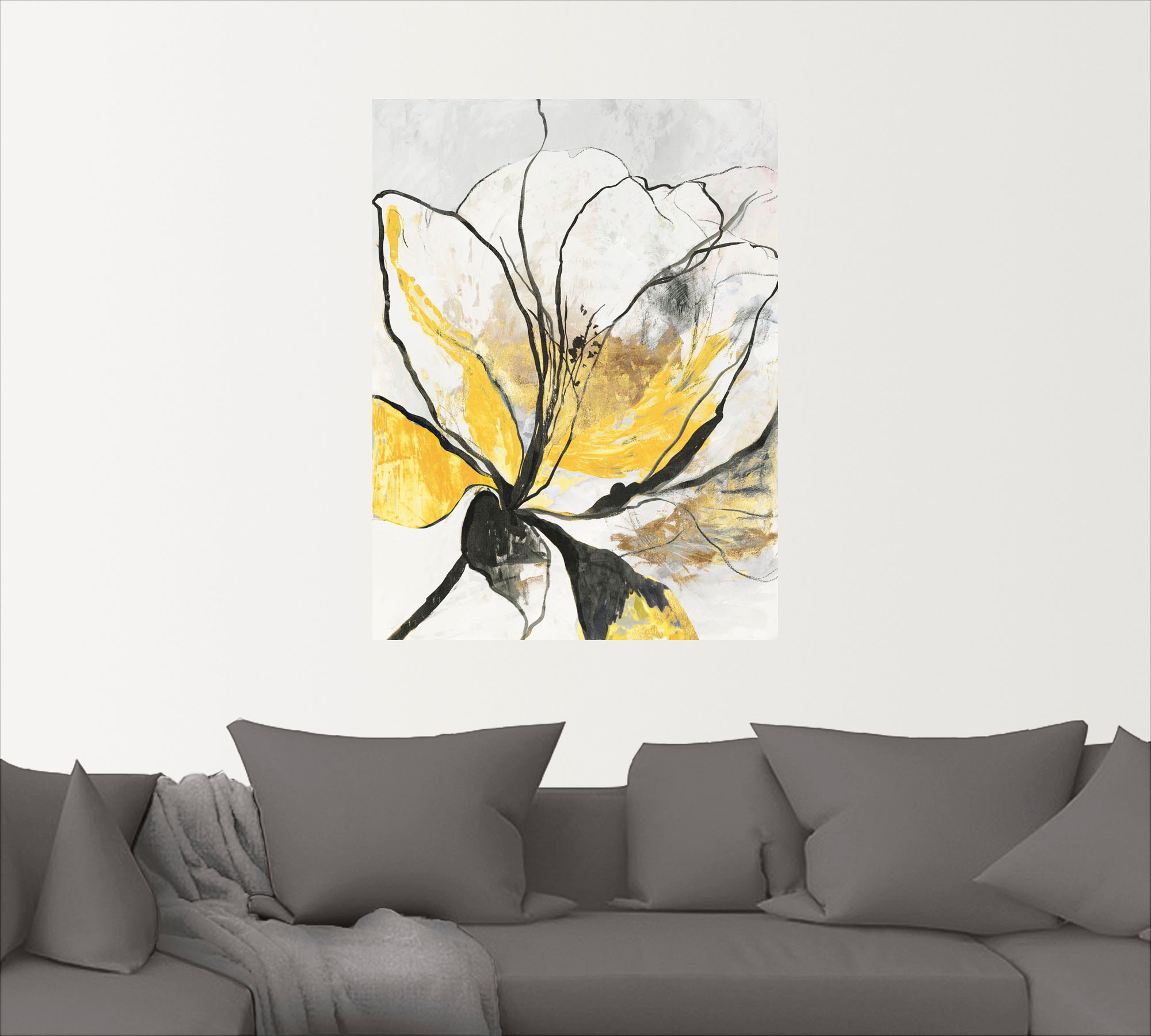 Artland Wandbild »Umrissenes Blumenmuster I gelbe Version«, Blumenbilder, (1 St.), als Alubild, Outdoorbild, Leinwandbild, Poster, Wandaufkleber