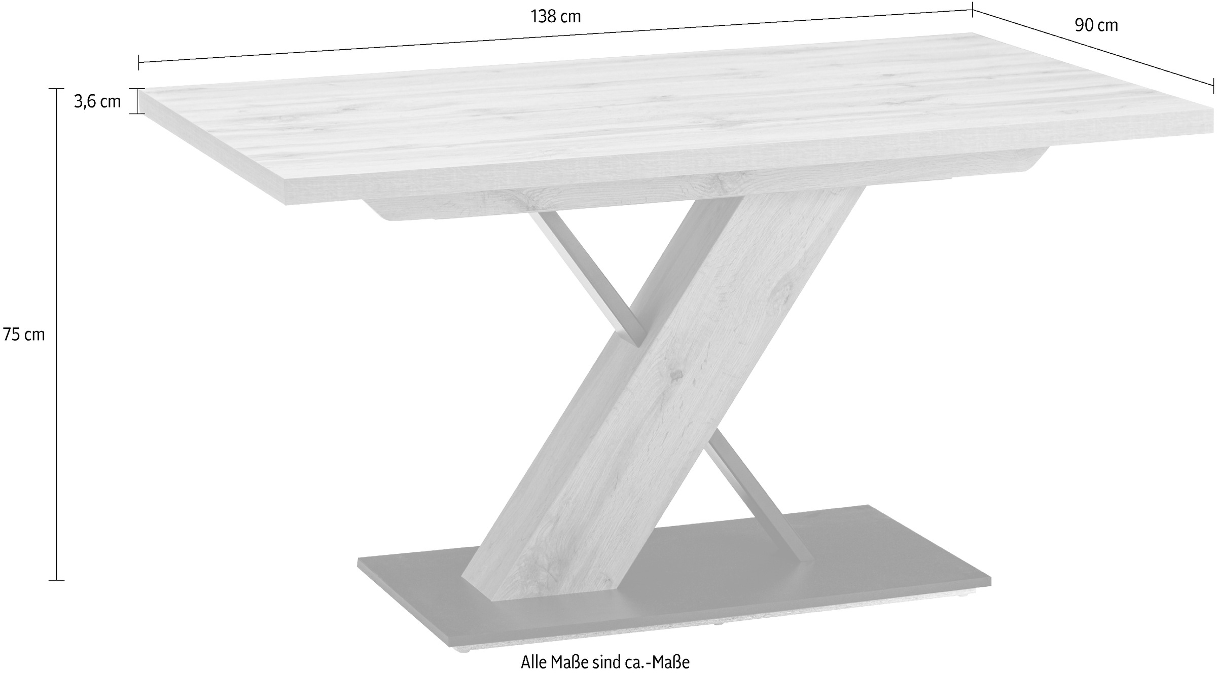 massivline&more Säulen-Esstisch »SK Kota, Säulentisch, Küchentisch, Tisch, Esstisch«, (2 St.), Platte und Bodenplatte Dekor, Maße: 138 x 90 cm