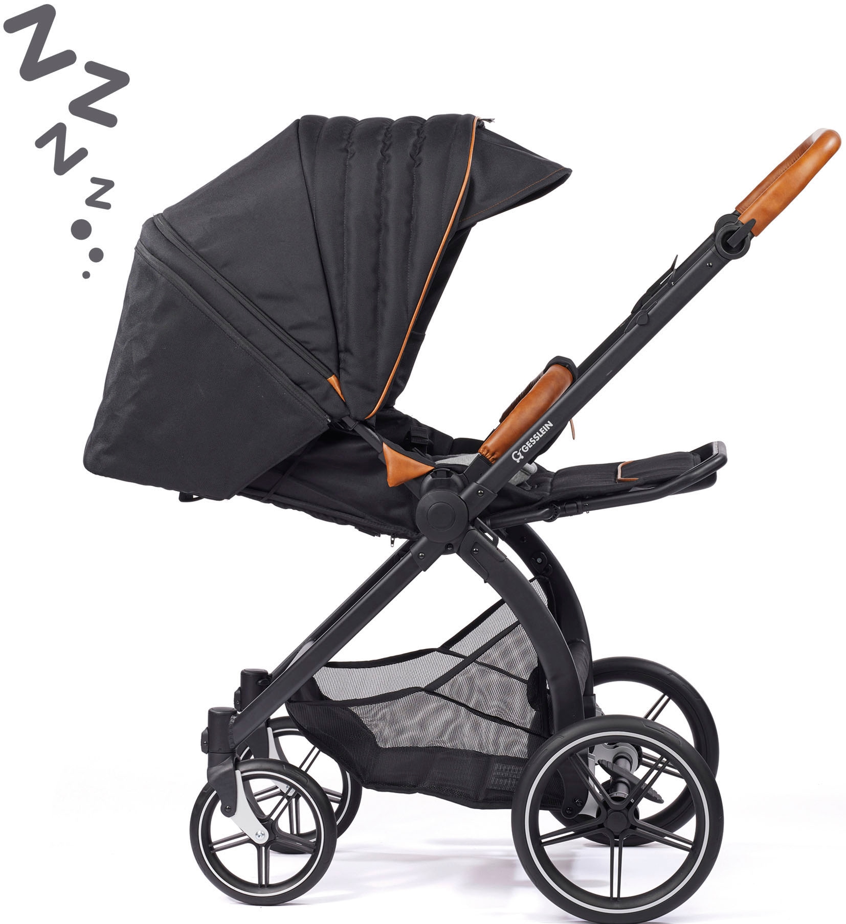 Gesslein Kombi-Kinderwagen »FX4 Soft+ mit Aufsatz Swing schwarz, mango«, mit Babywanne C3 und Babyschalenadapter