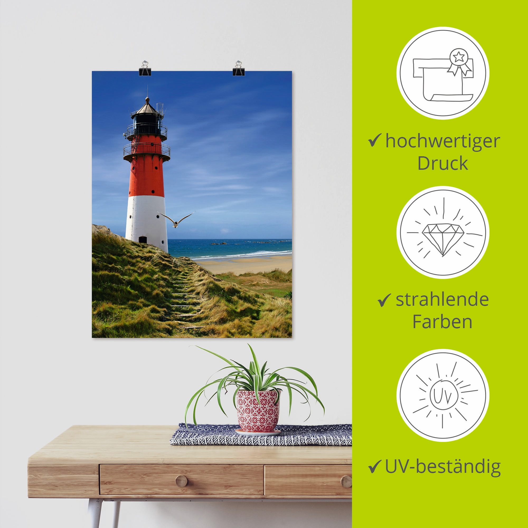 Artland Wandbild »Leuchtturm am Deich«, Gebäude, (1 St.), als Leinwandbild, Poster, Wandaufkleber in verschied. Größen