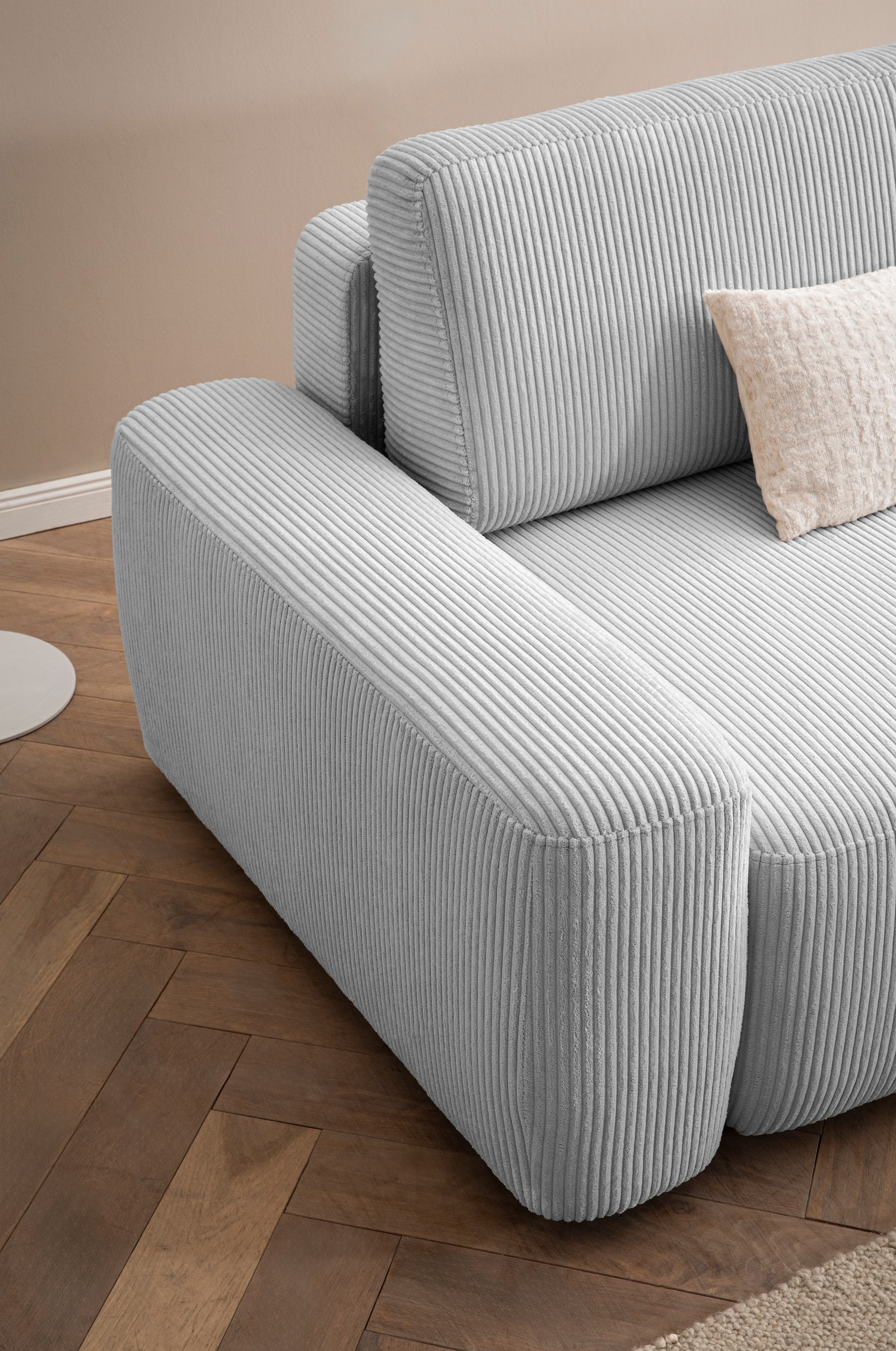 INOSIGN 3-Sitzer »TORGE (257cm), Sofa,Schlafsofa in Cord, Samtvelours, Struktur fein«, rundes Design, Schlaffunktion u. Bettkasten, Liegefläche: 135/200 cm