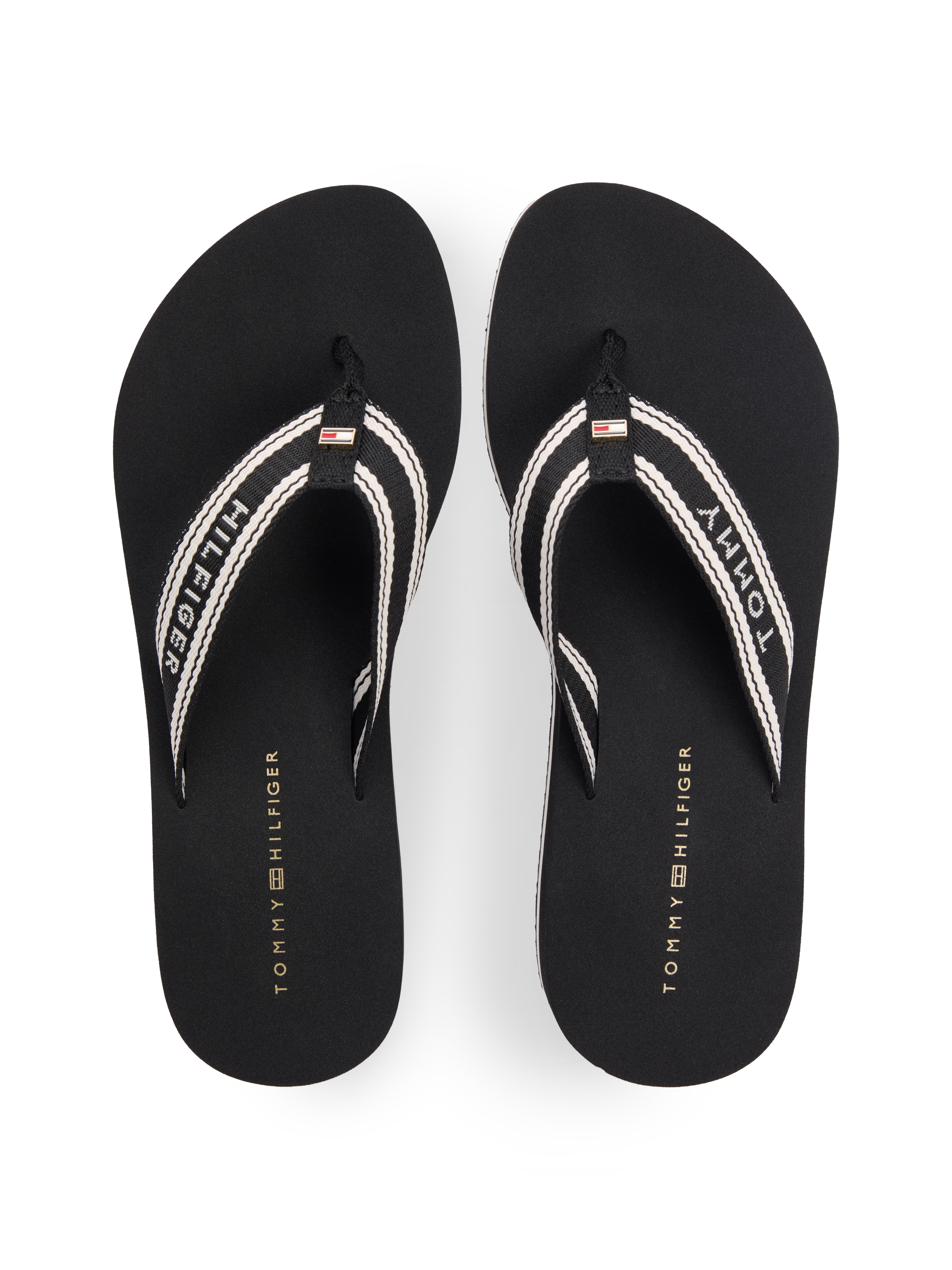 Tommy Hilfiger Zehentrenner »TH FLAG PRINT SUMMER SANDAL«  Keilabsatz, Plateau, Sommerschuh, Dianette mit gestreifter Bandage