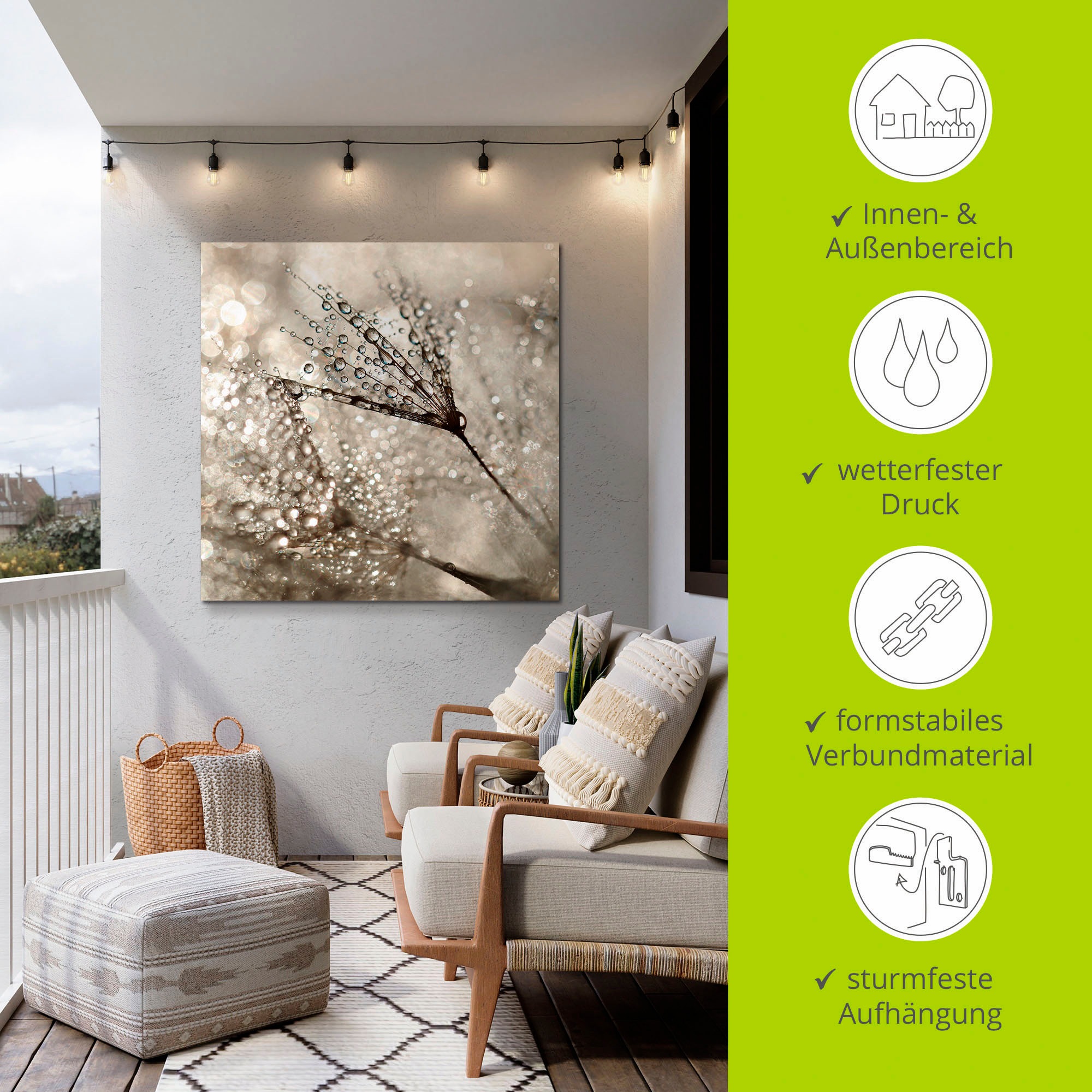Artland Wandbild »Pusteblume Tautropfen«, Blumen, (1 St.), als Alubild, Outdoorbild, Leinwandbild, Poster, Wandaufkleber