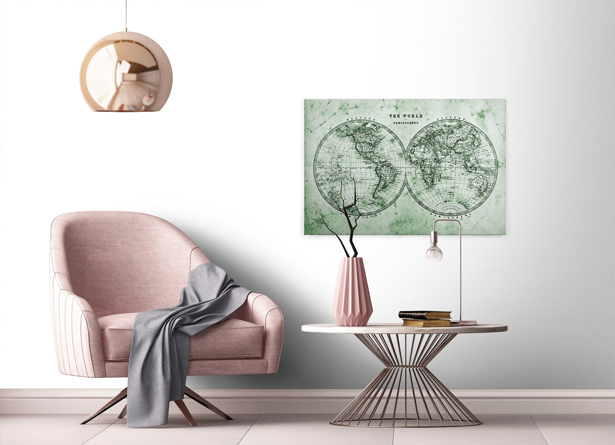A.S. Création Leinwandbild »Hemispheres«, Kunst-Weltkarte-Kinder, (1 St.), Atlas Weltkarte Antik Vintage Keilrahmen Leinwand-Bild Wohnzimmer Wand