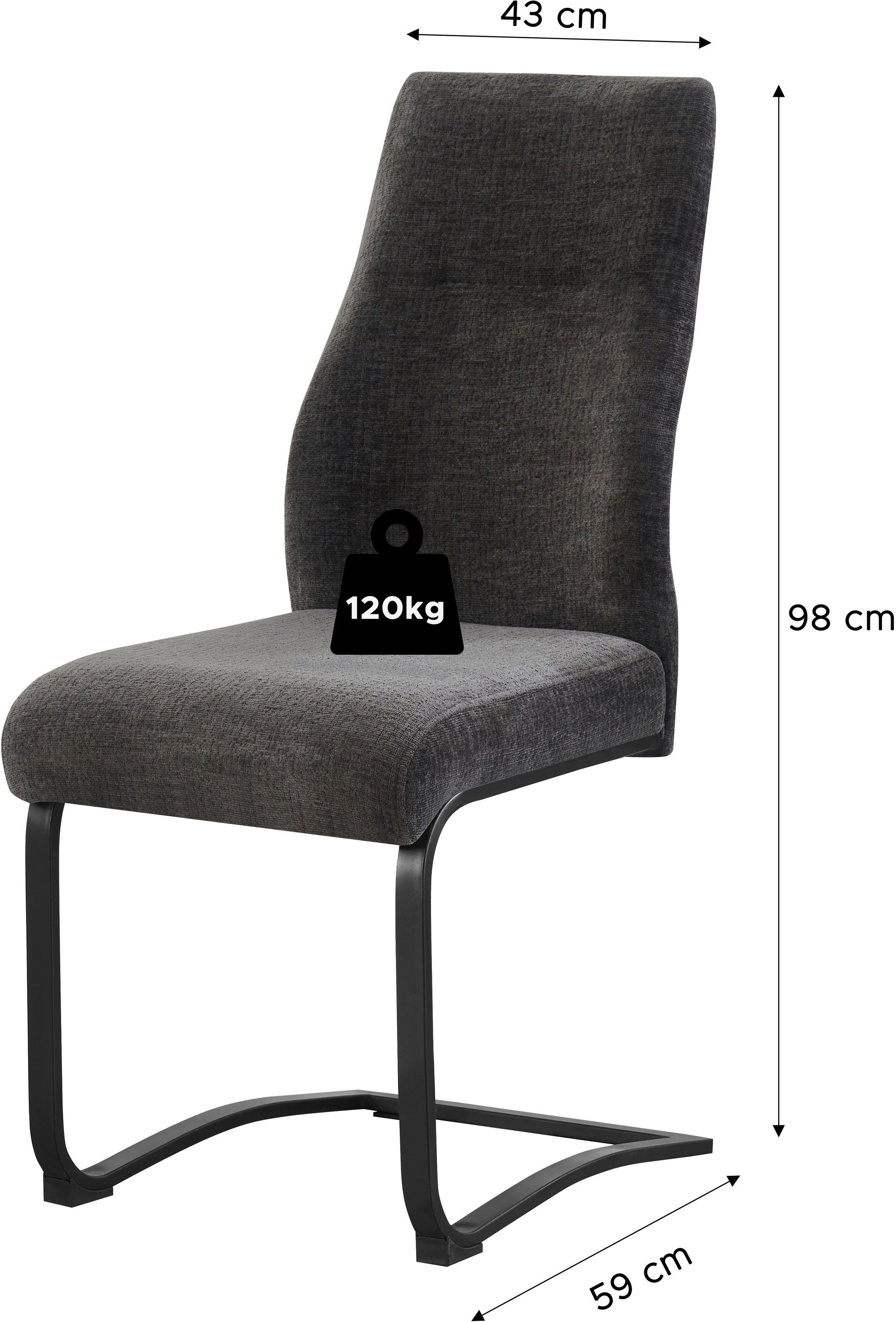 Home affaire Esszimmerstuhl »VERNON, 2er Set, mit Metallgestell in matt schwarz« (Set) 2 Stk.in verschiedenen Farben, Belsatbarkeit pro Stuhl 120 kg