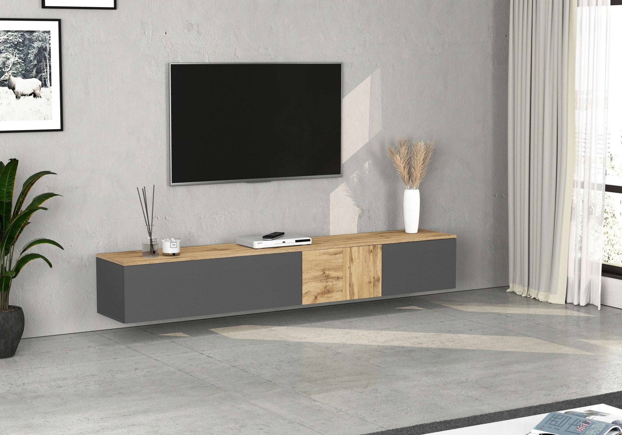 INOSIGN Lowboard »Lowboard ISEO,Lowboard,TV-Kommode,TV-Möbel,TV-Bank« 1 Stk. tlg. stehend/hängend, 1 Klappe, 2 Türen, 3 Fächer, Breite 210 cm