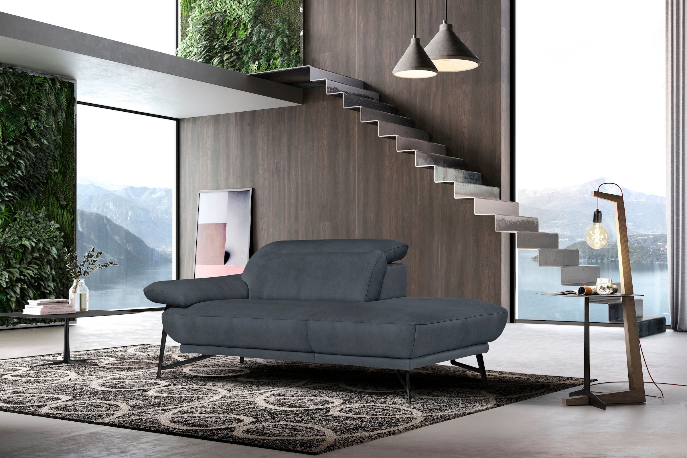 Egoitaliano Sofa »Anais, Design mit hohem Sitzkomfort, Fußfarbe schattengrau«, Set, Kopfteil verstellbar, Luxus-Microfaser, dunkelgrau