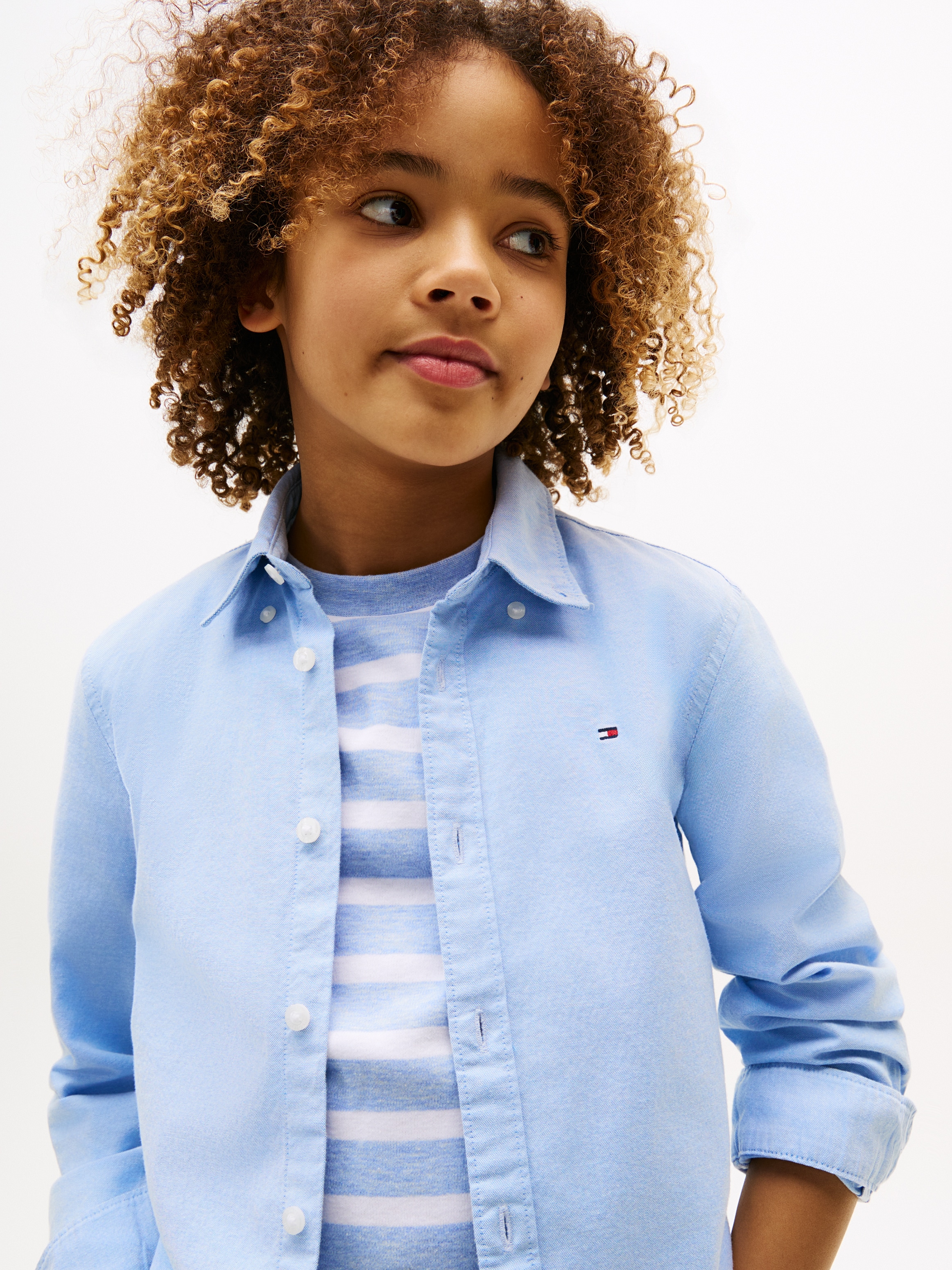 Tommy Hilfiger Langarmhemd »BOYS STRETCH OXFORD SHIRT L/S« Kinder bis 16 Jahre, Button-down-Kragen, Langarm, Logo-Flag