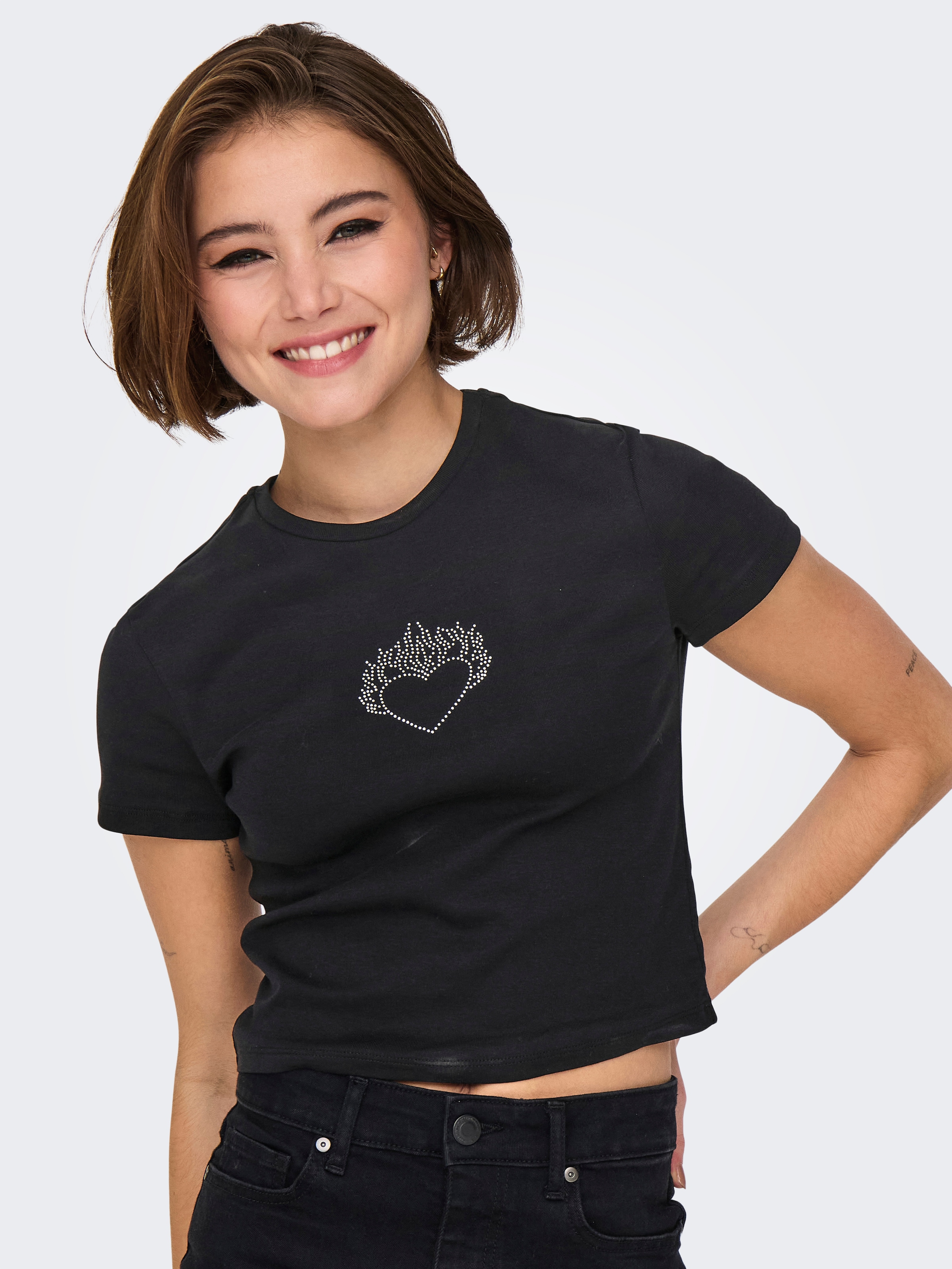 ONLY Kurzarmshirt »ONLKIRA S/S BLING O-NECK SHORT TOP JRS«