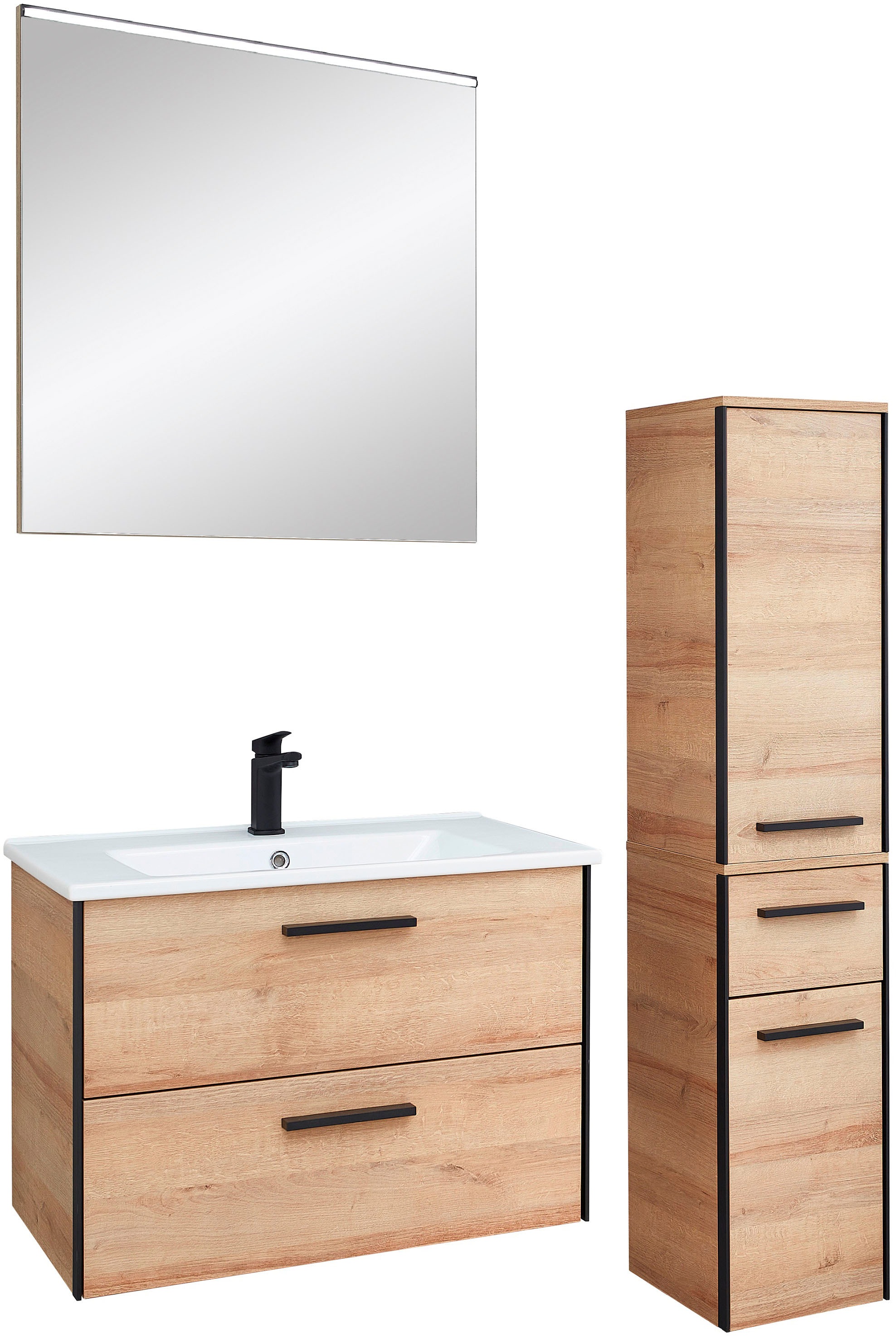 Saphir Badmöbel-Set »Quickset 395 3-teilig, Keramikwaschtisch mit LED-Spieg günstig online kaufen