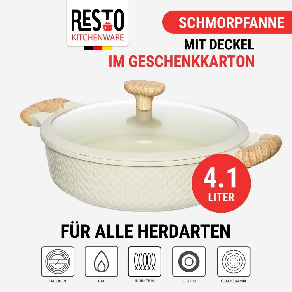 RESTO Kitchenware Bräter »Ran, Kochtopf antihaftbeschichtet und spülmaschinenfest«, Aluminiumguss, (2 tlg.), Geeignet für alle Herdarten, auch Induktion, im Geschenkkarton